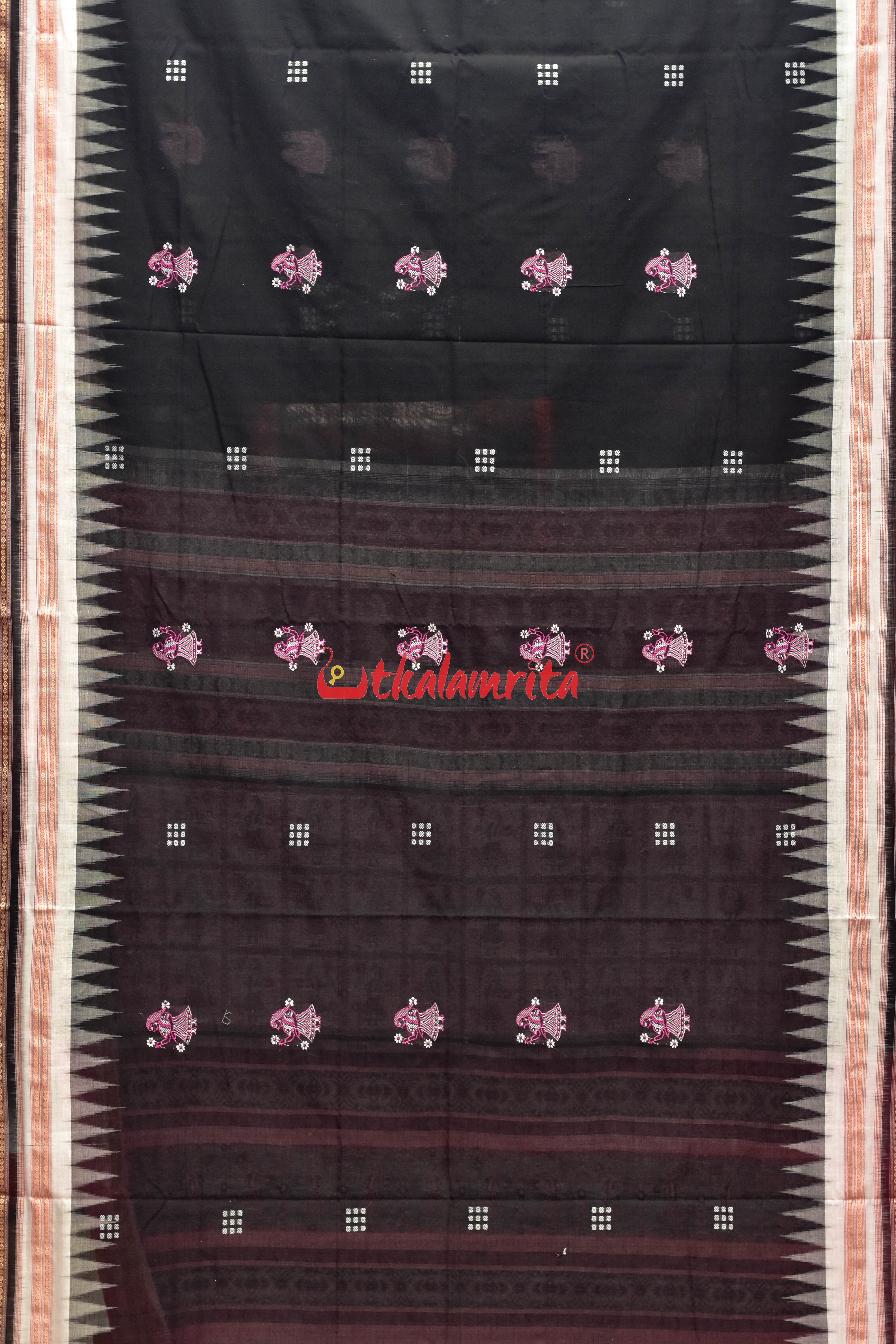 Black Pink Doll Bomkai Double Chaal Cotton Saree