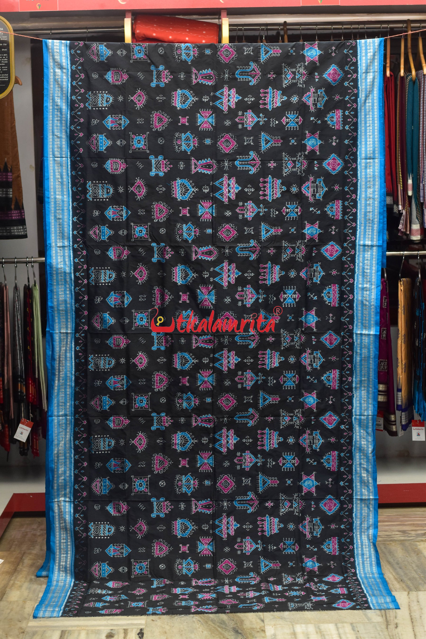 Black Blue Lakhmi Special Sambalpuri Silk Saree