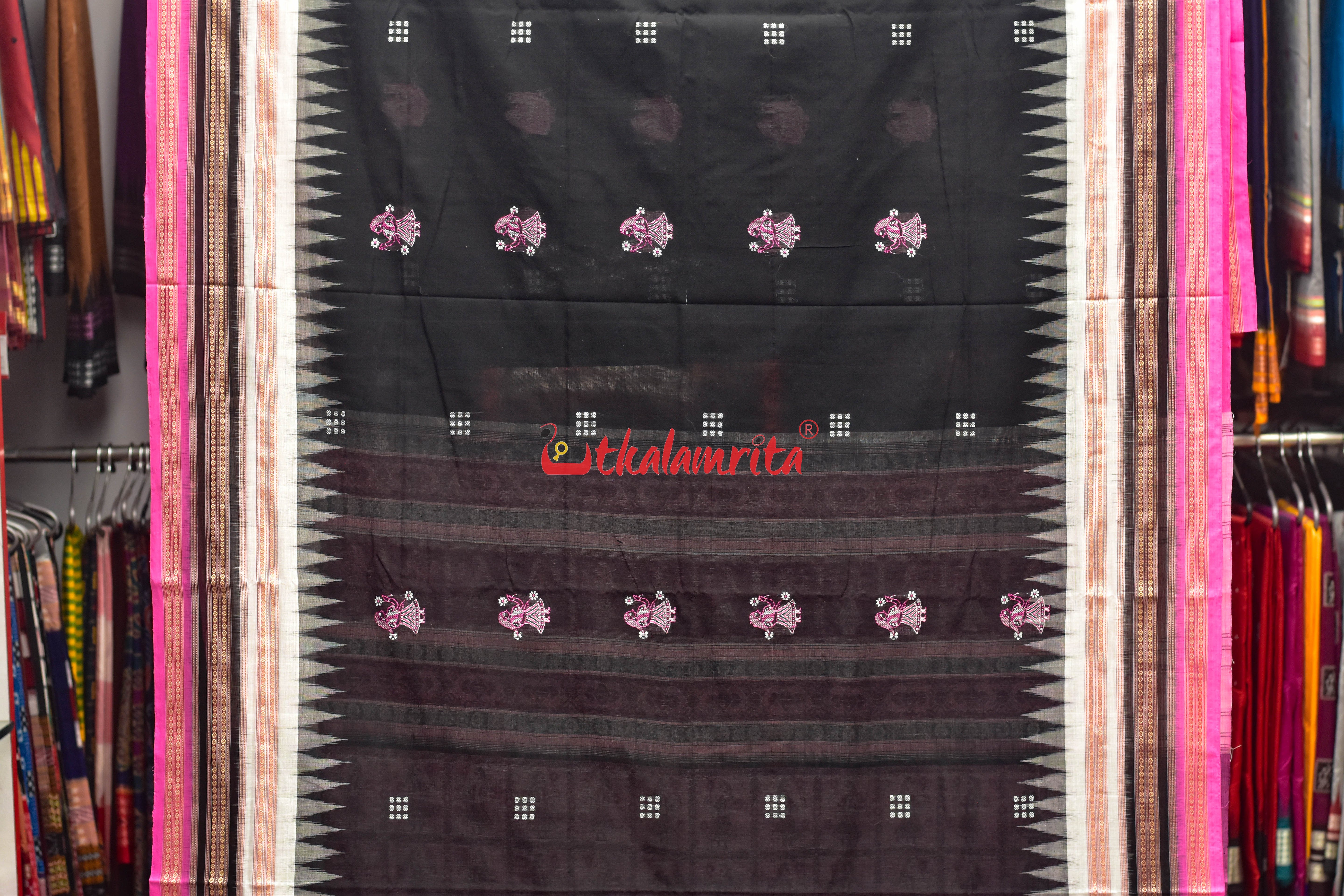 Black Pink Doll Bomkai Double Chaal Cotton Saree
