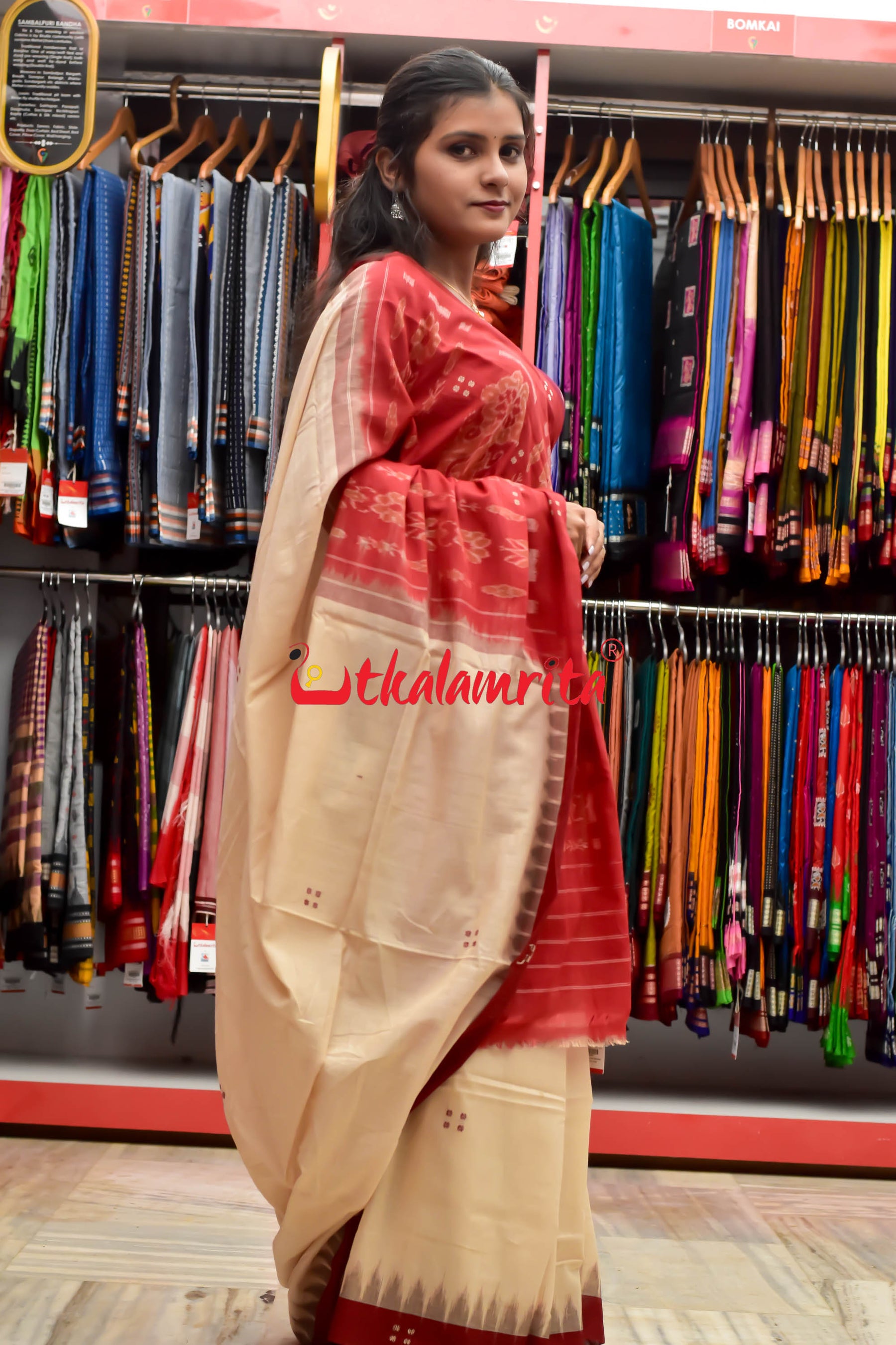 Off White Maroon Buti Cotton Saree
