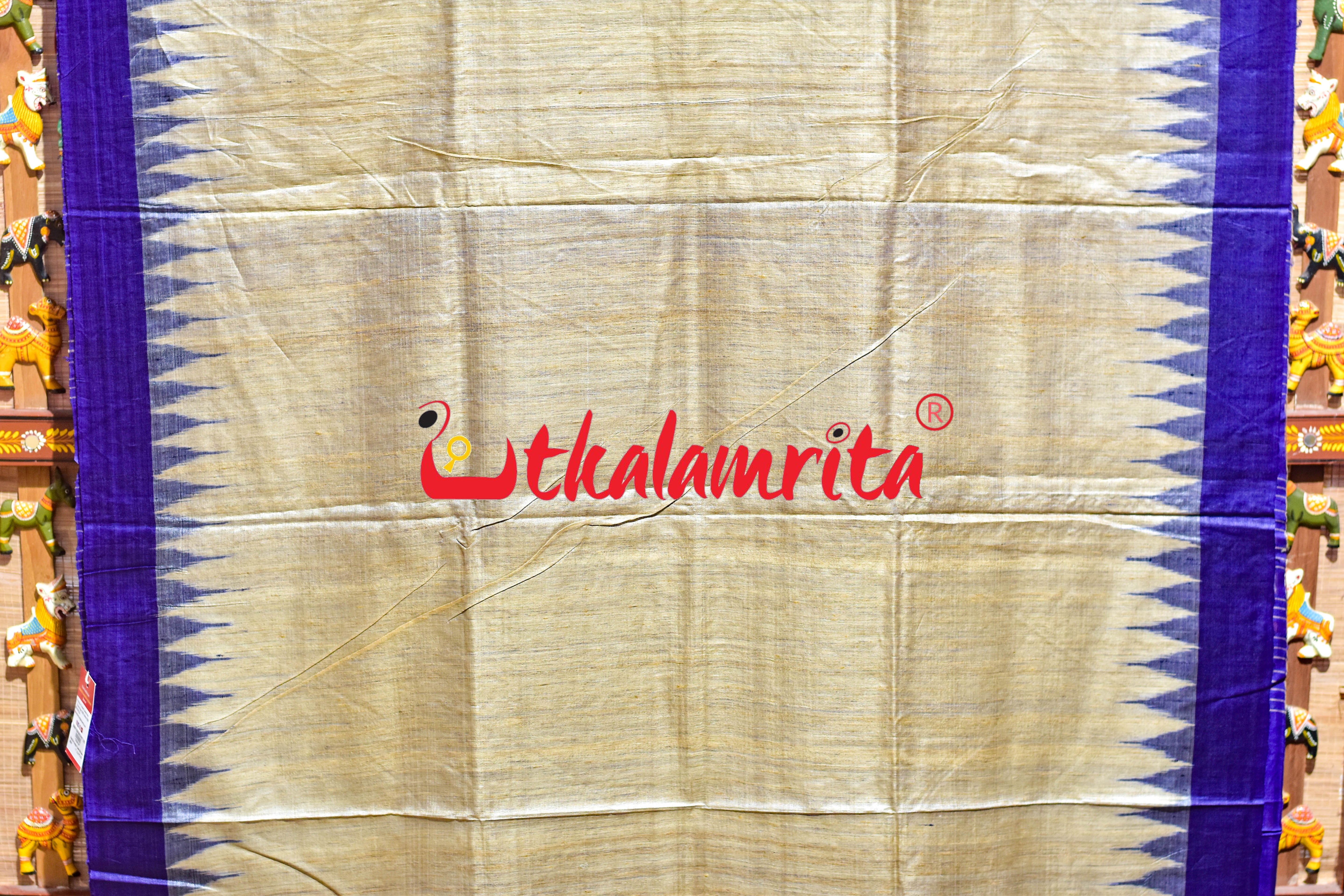 Beige Blue Gopalpur Tussar Silk Saree