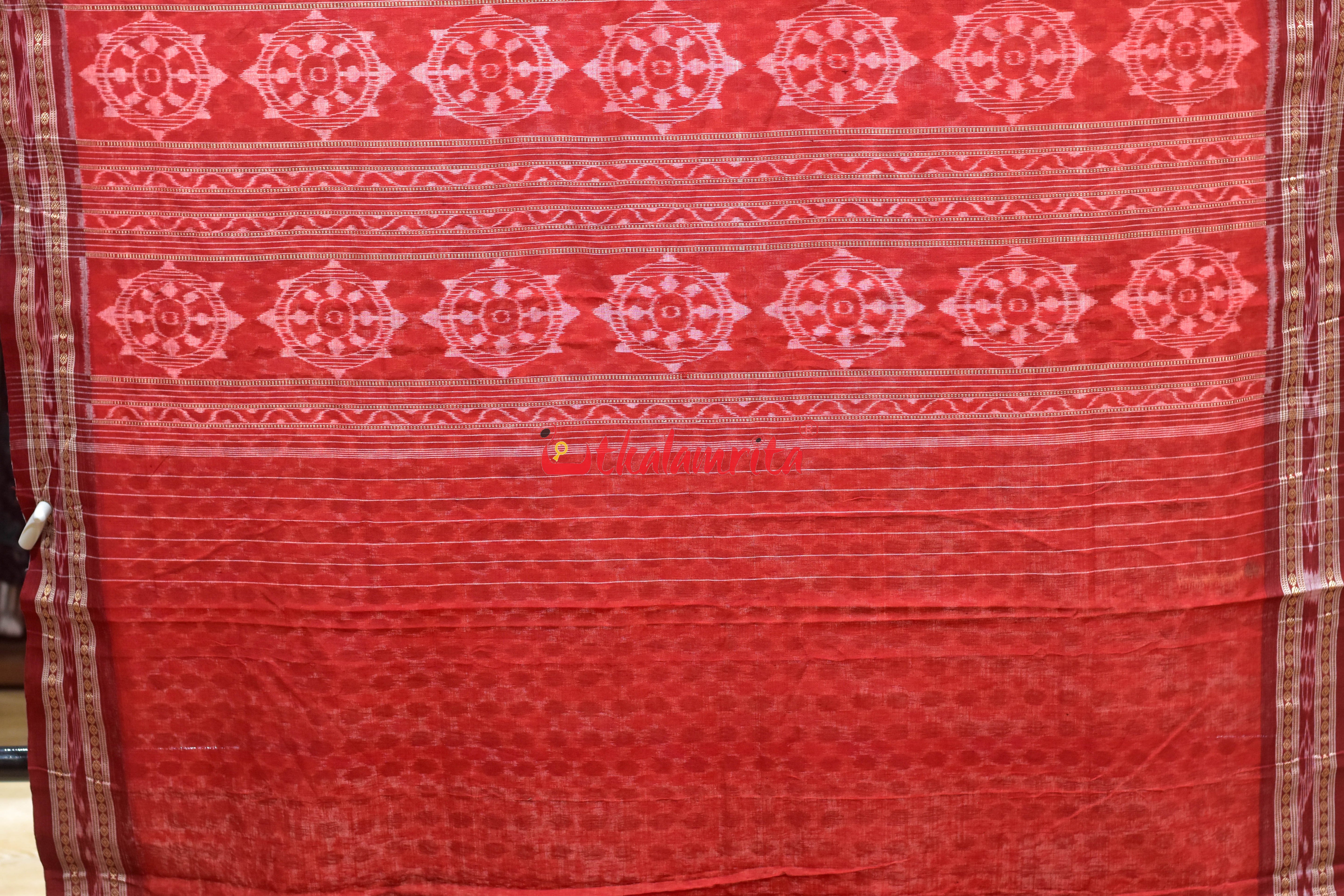 Peach Orangec Chita Khandua Cotton Saree