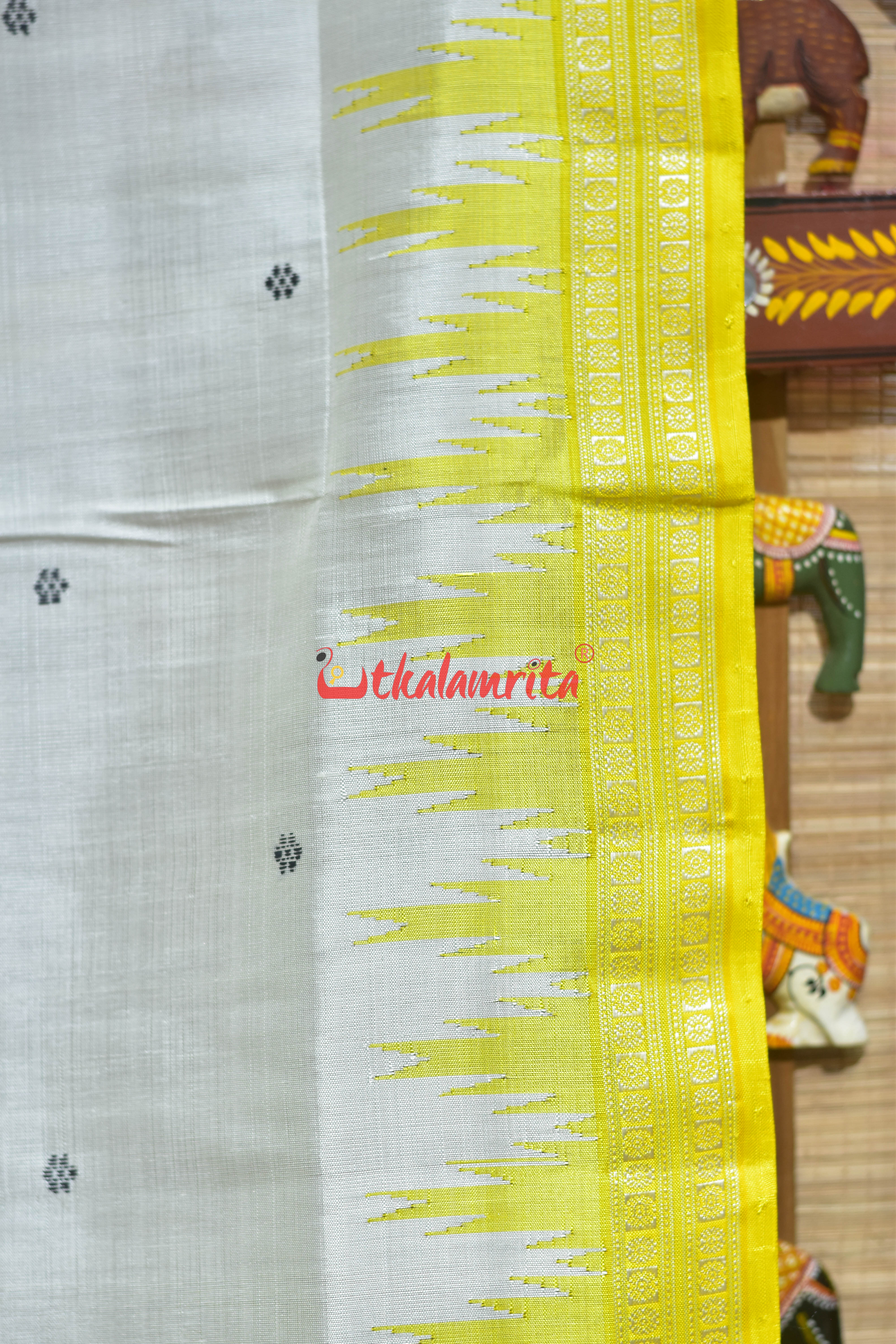 White Yellow Black Double Anchal Berhampuri Silk Saree