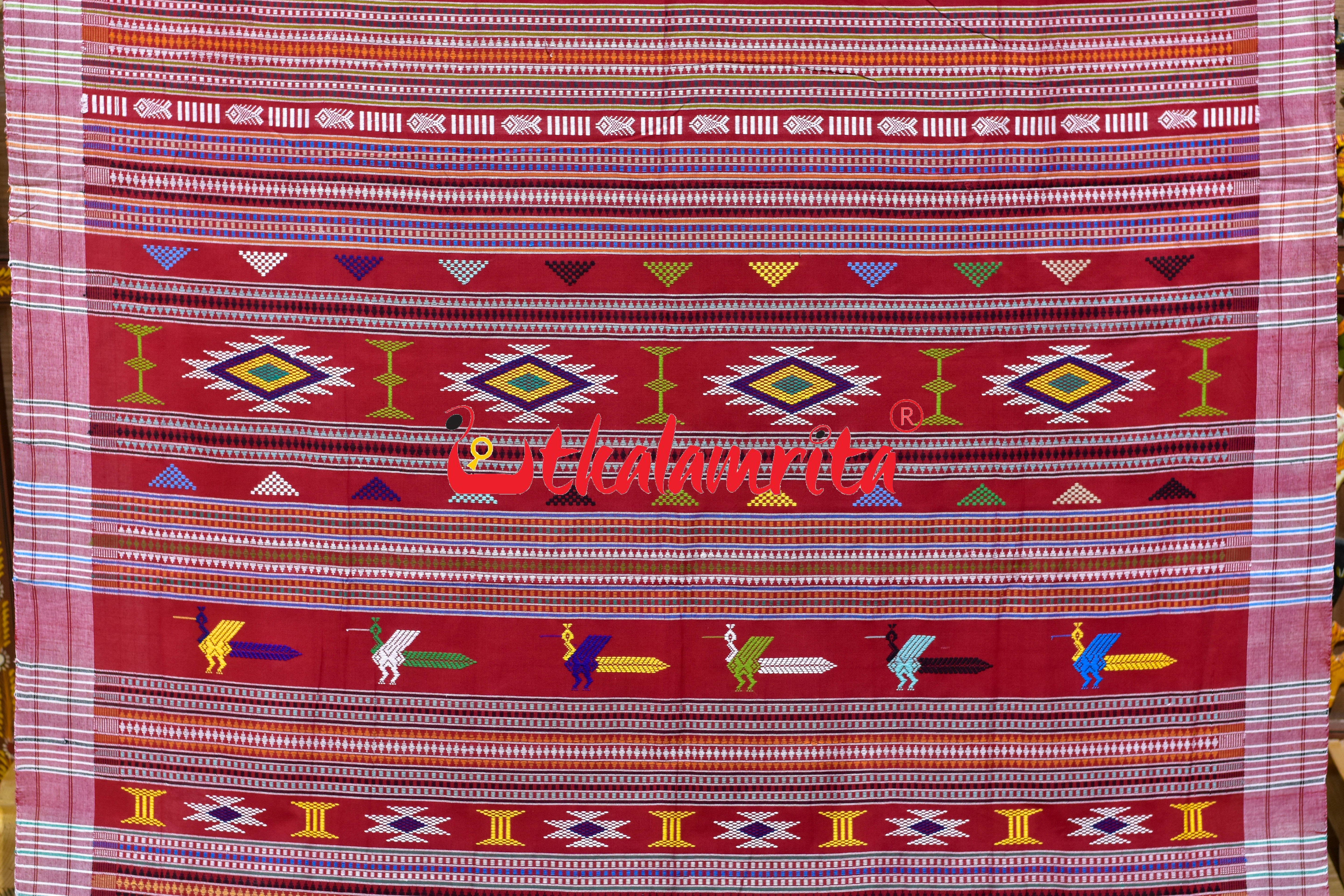 Red White Border Ganjam Bomkai Cotton Saree