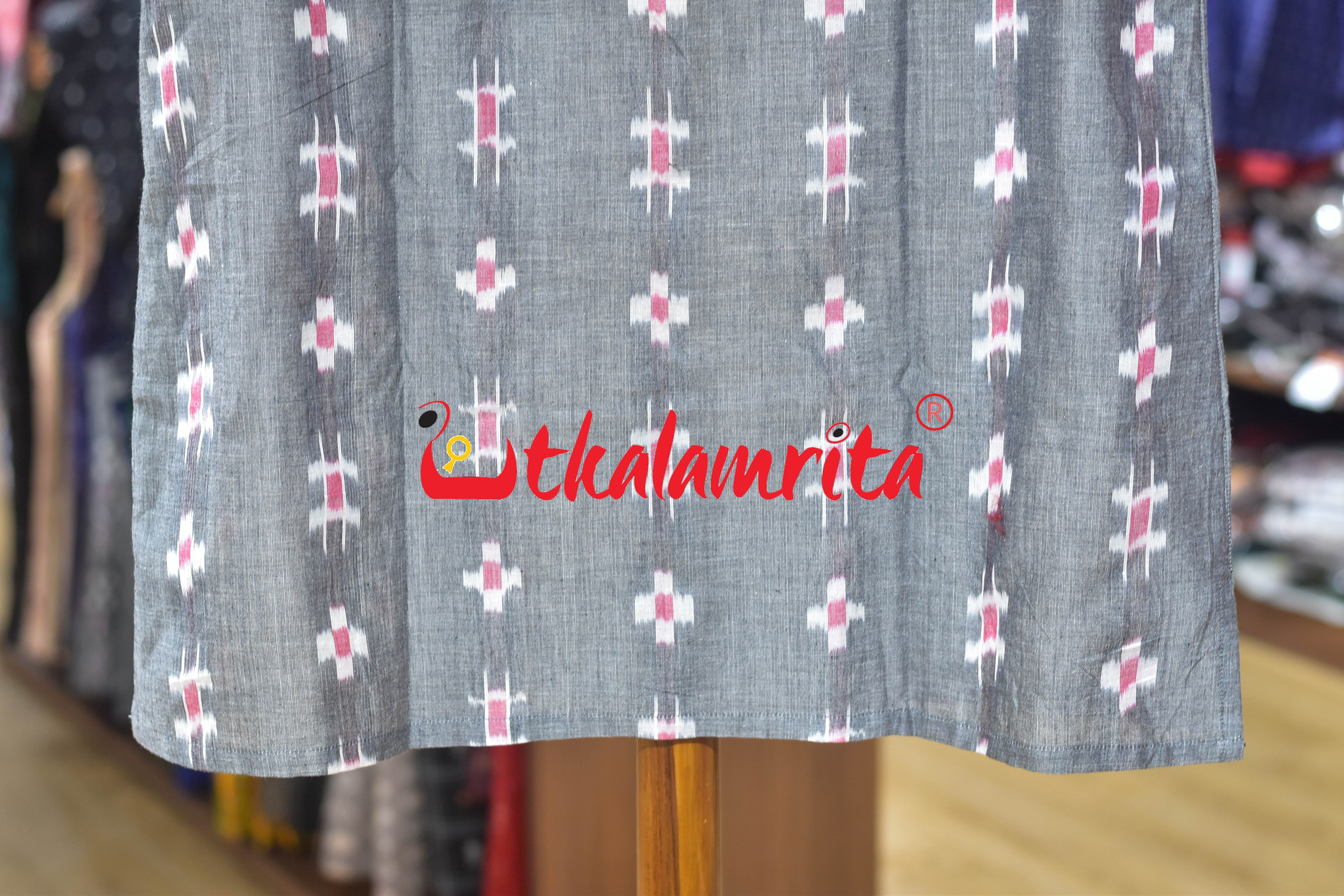 Grey Flower Kothi Bandha Odia Letters (Men's Short Kurta)