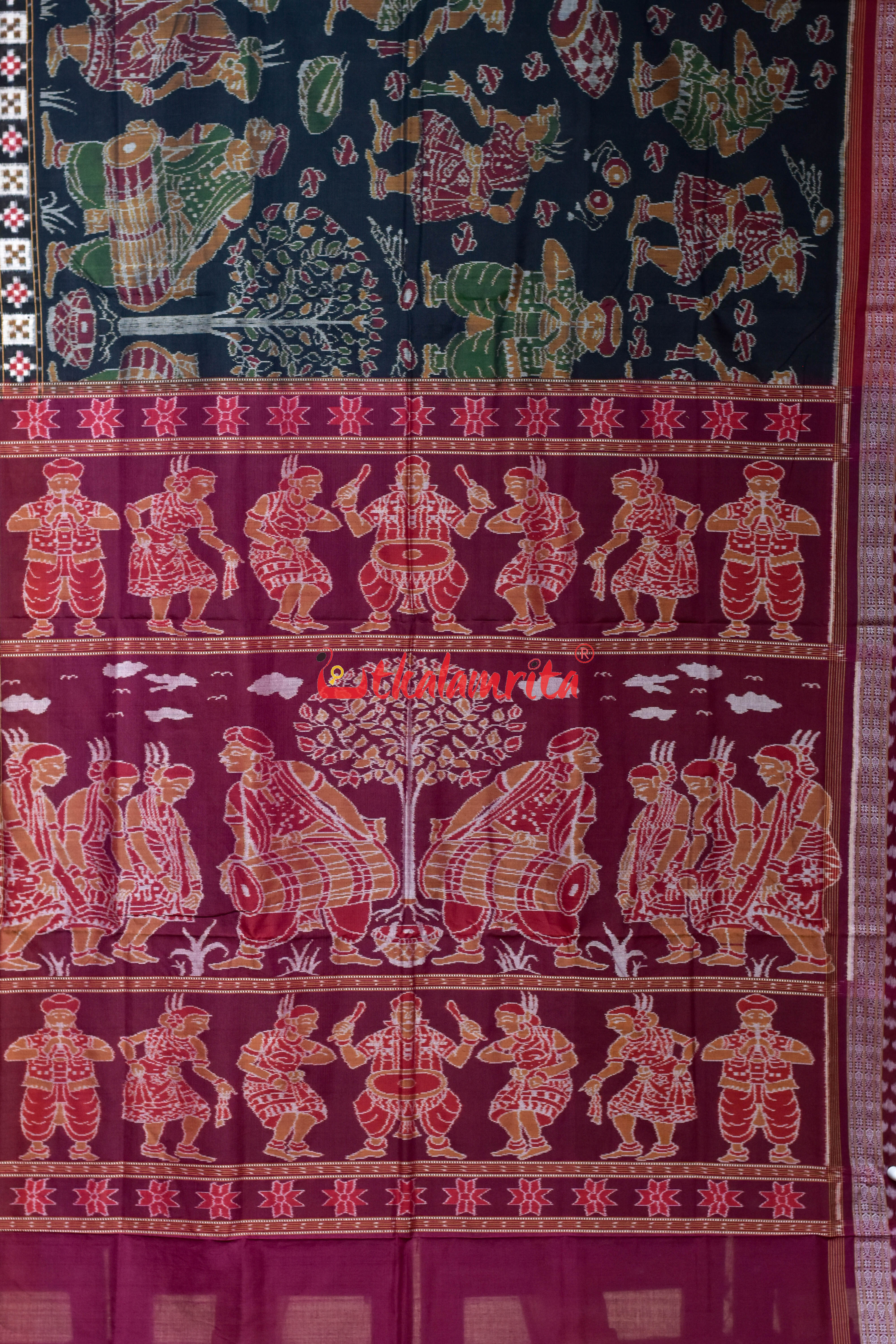 Black NuaKhai Sambalpuri Cotton Saree