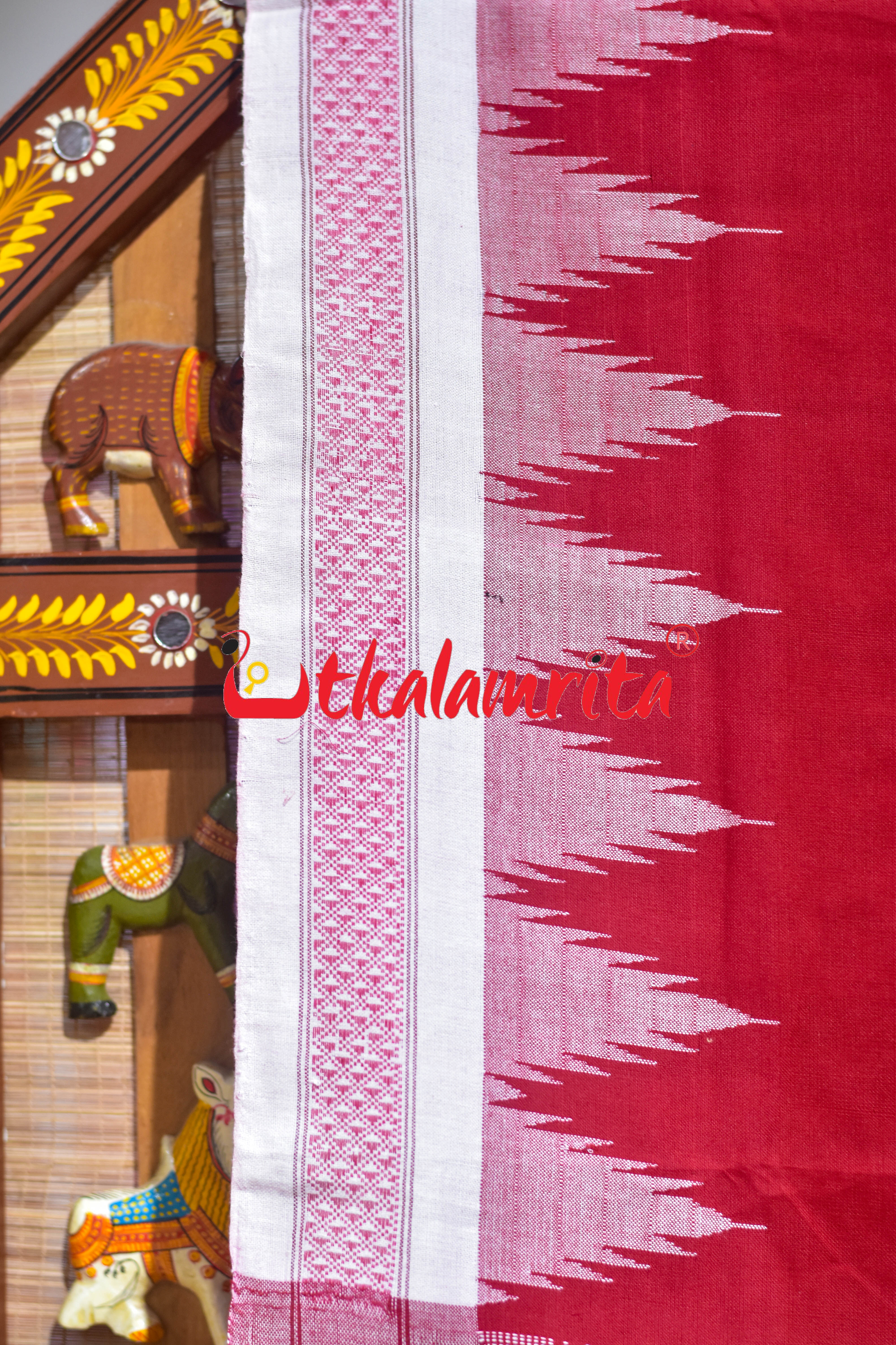 Red White Border Ganjam Bomkai Cotton Saree