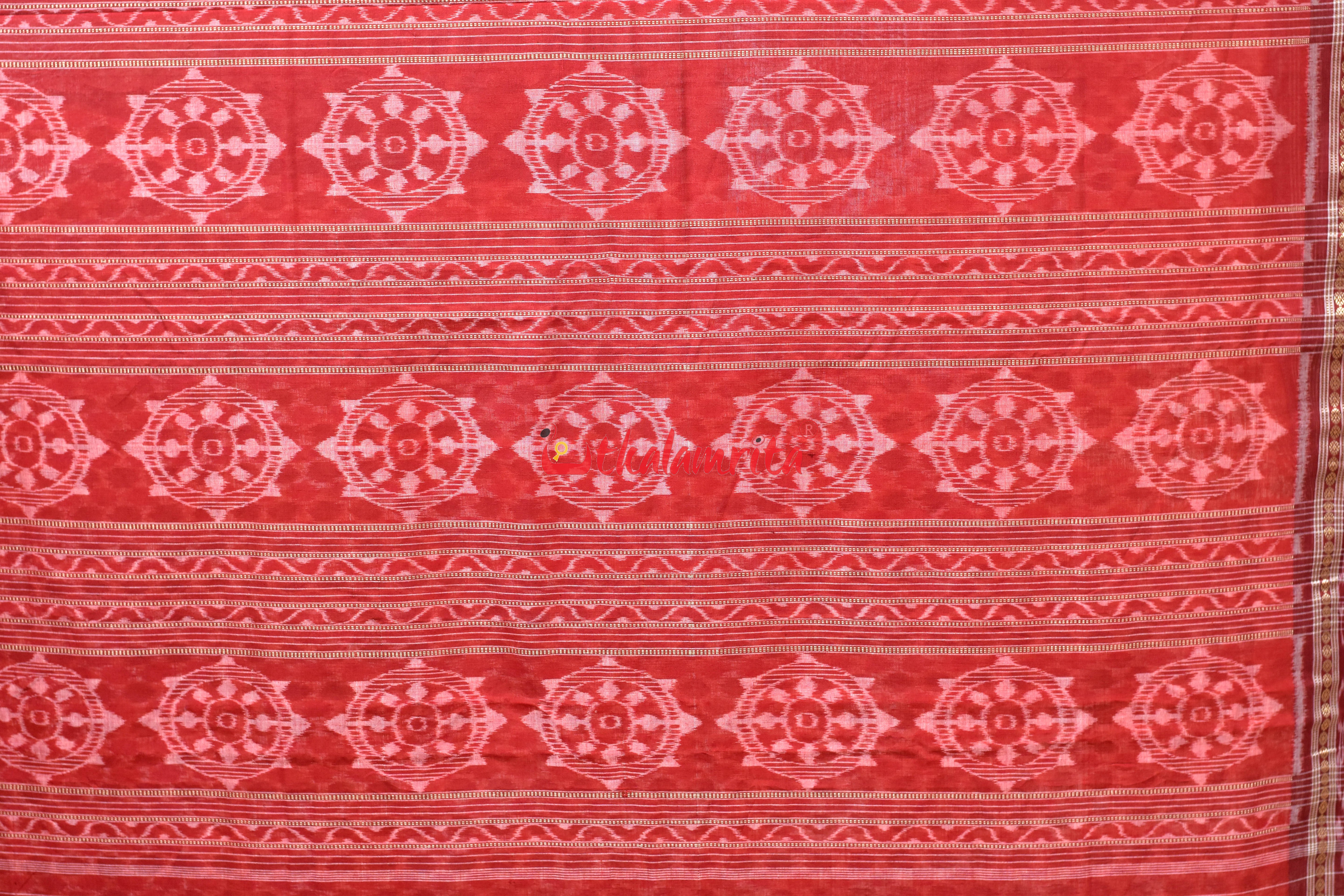 Peach Orangec Chita Khandua Cotton Saree