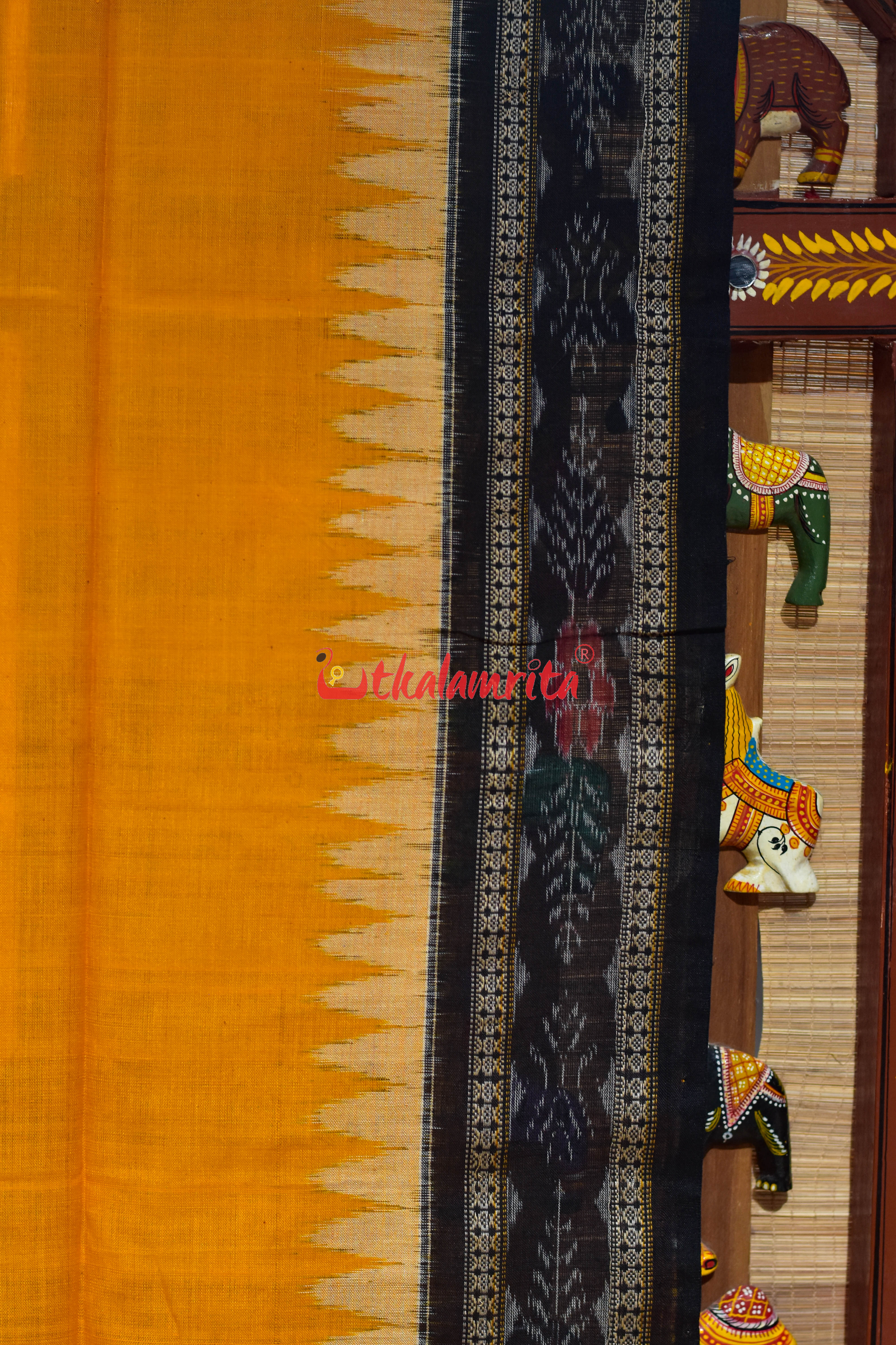 Mustard Black Flower Bandha Cotton (Dupatta)