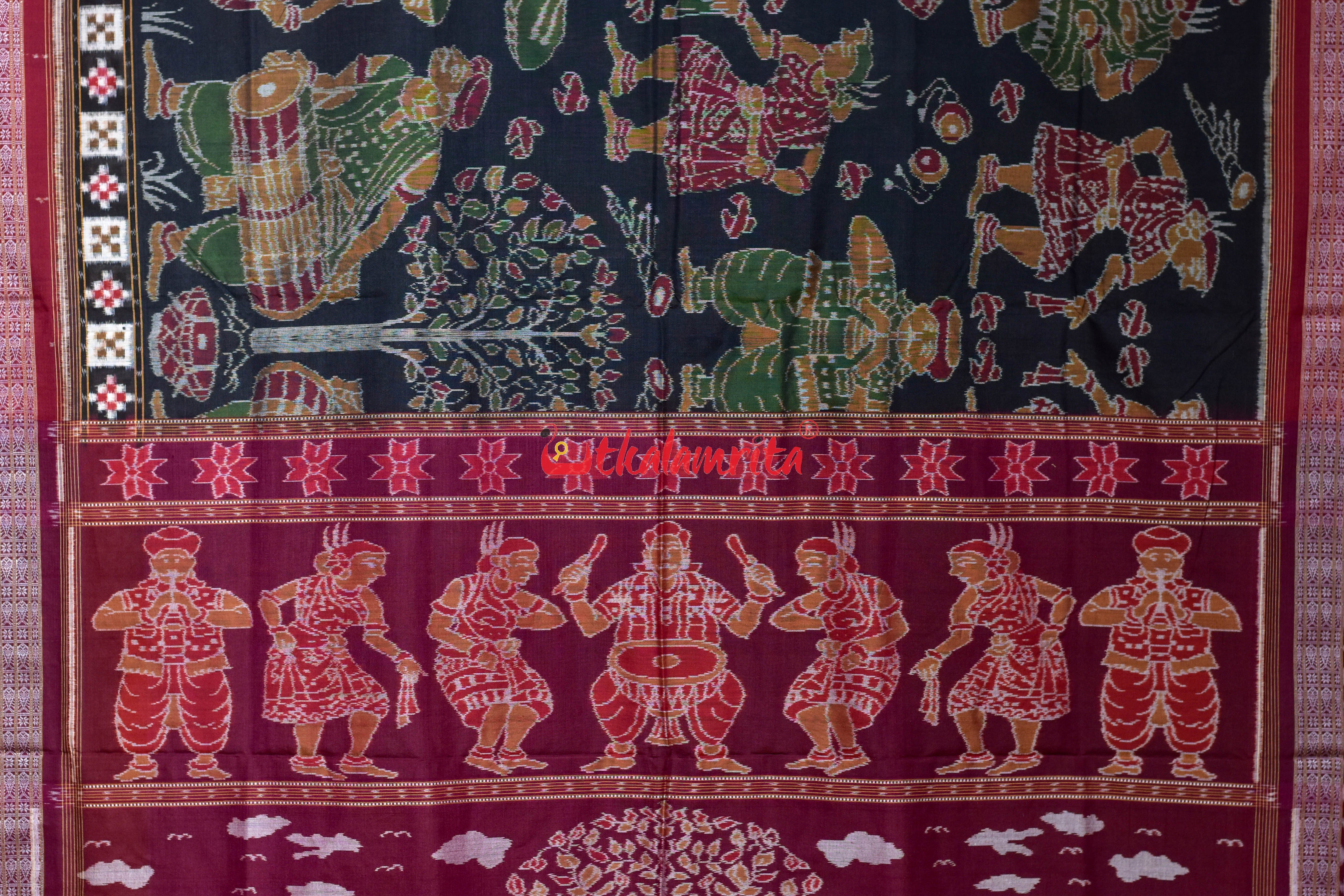 Black NuaKhai Sambalpuri Cotton Saree