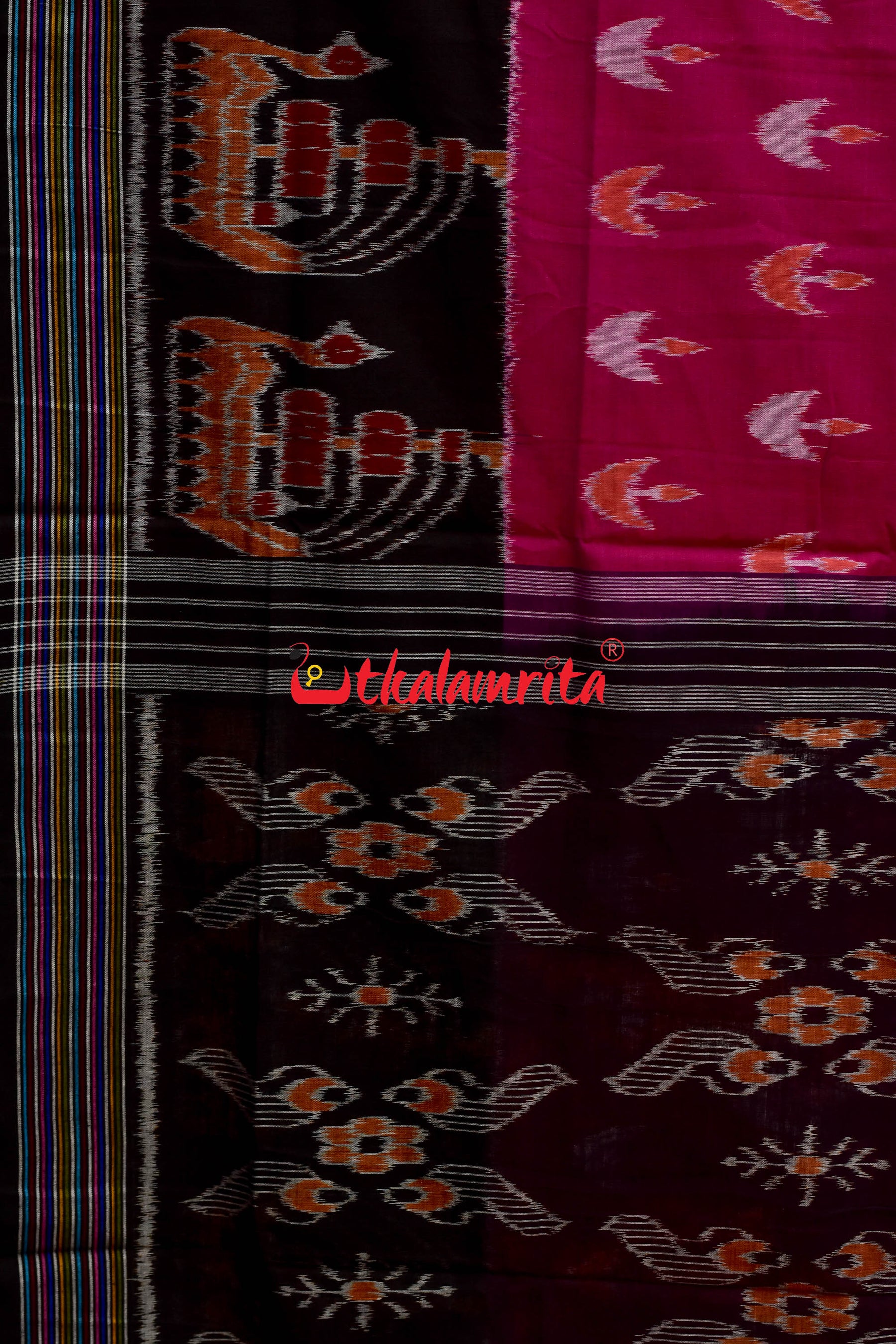 Magenta Boita & Ducks Khandua Cotton Saree