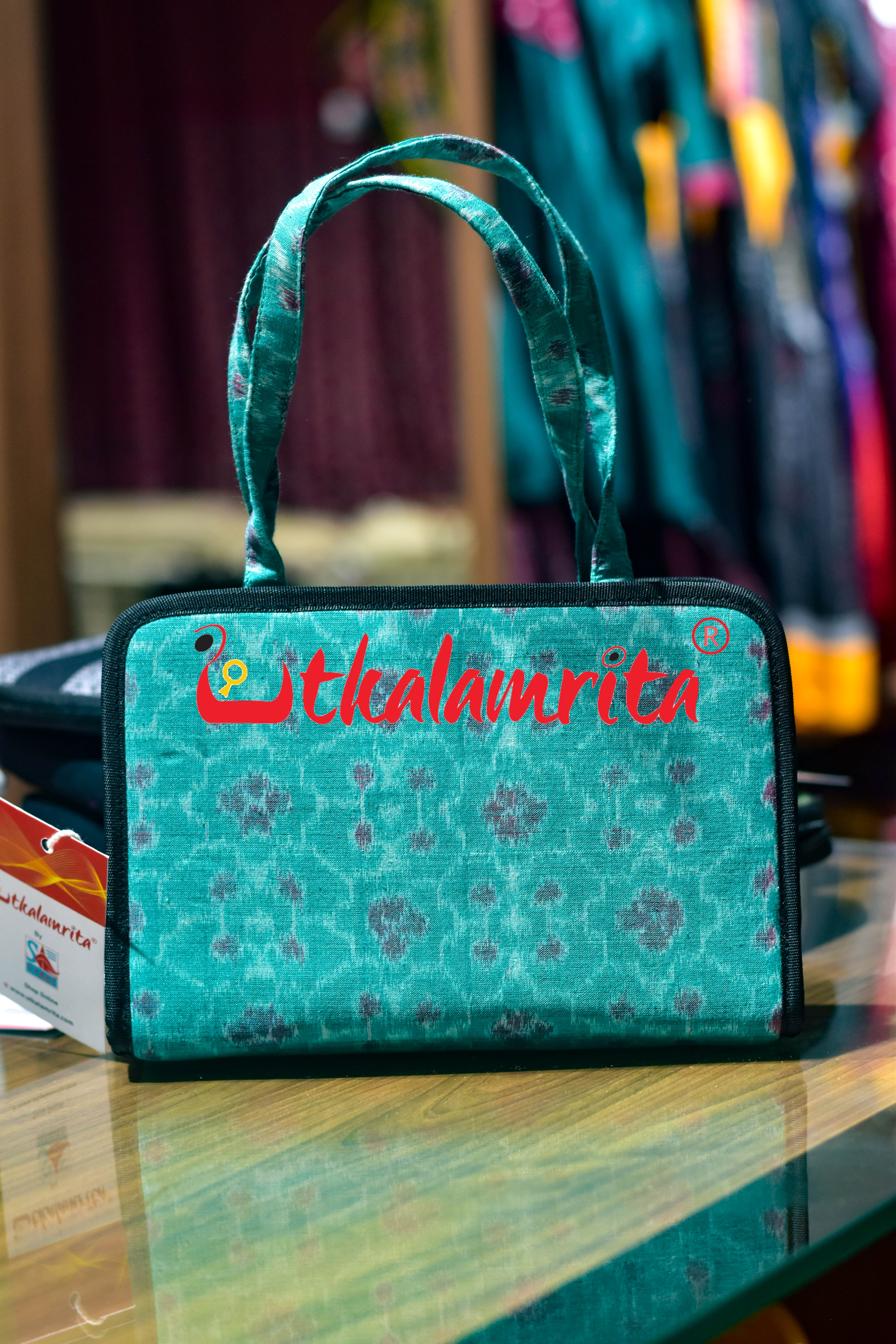 Sea Green Red Flower Square Sling Bag