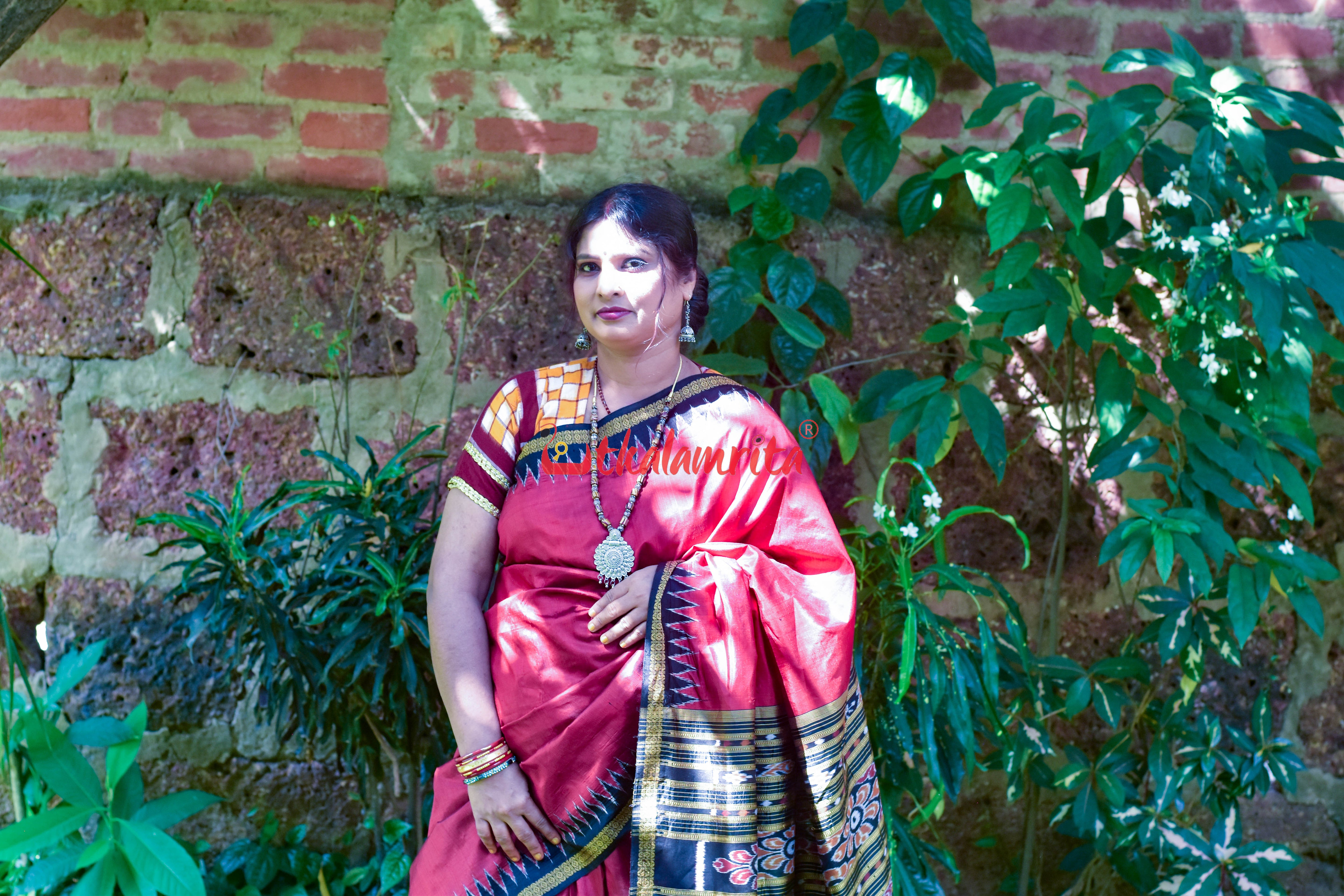 Ekphuliya Maroon Khandua Silk Saree