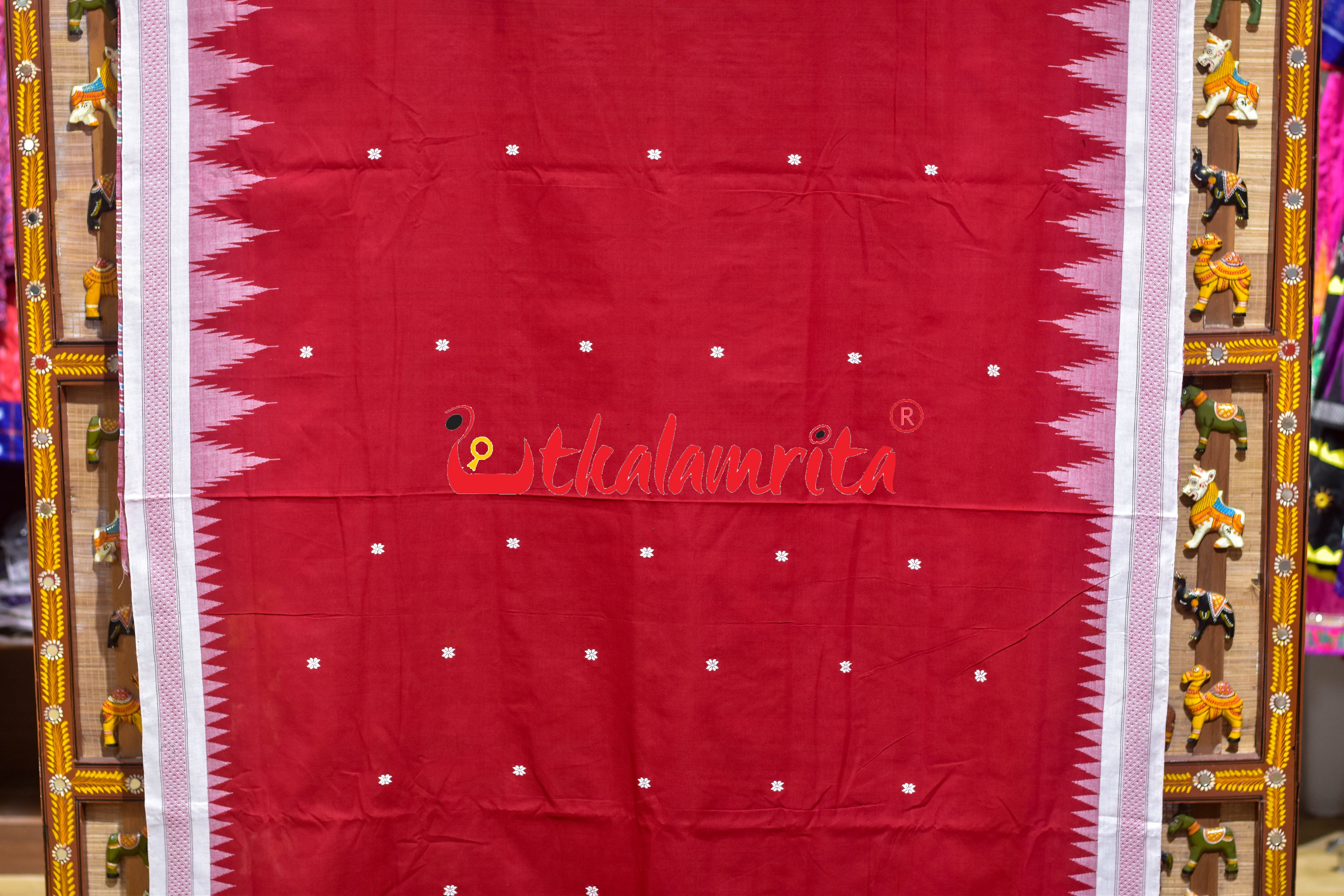 Red White Border Ganjam Bomkai Cotton Saree
