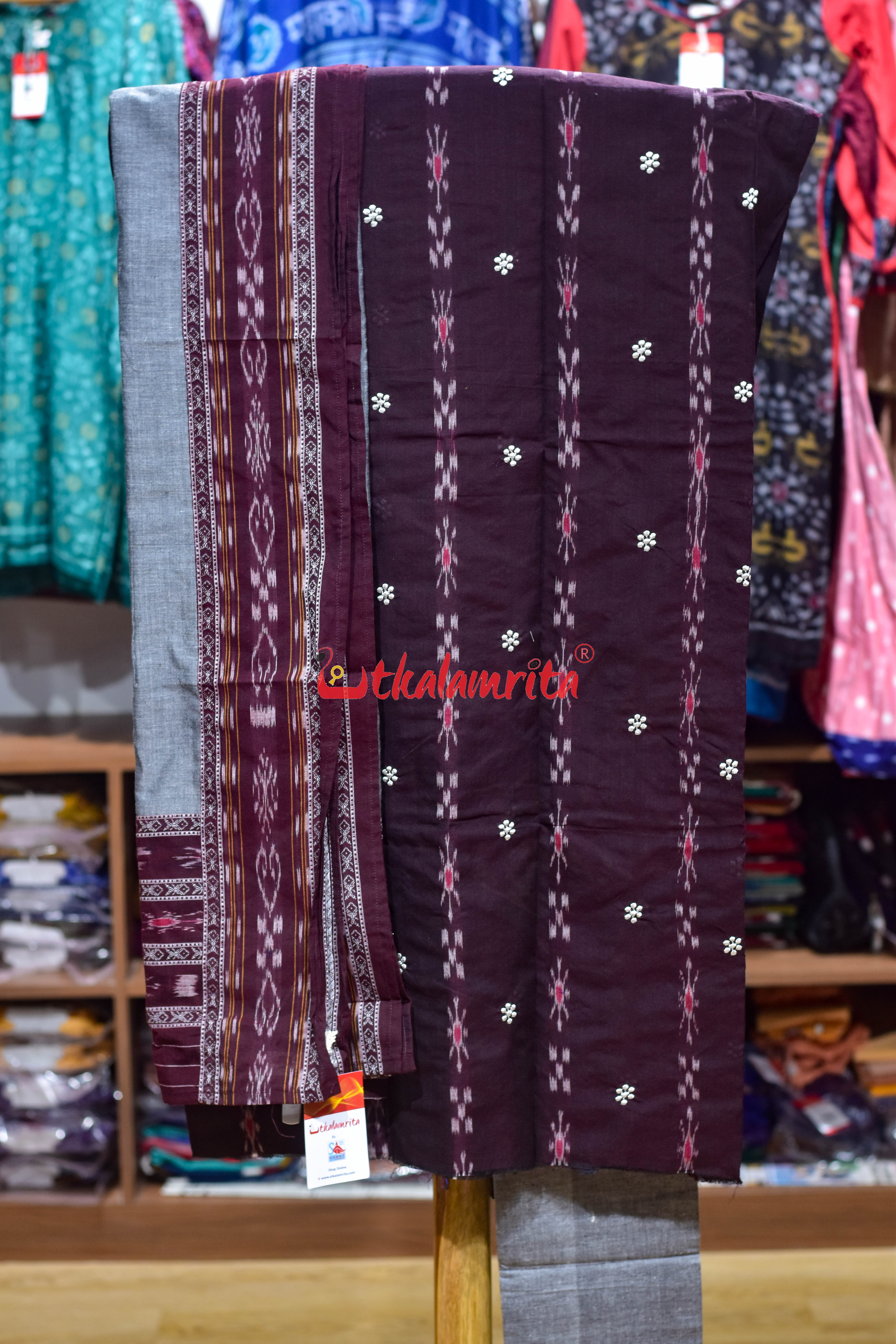 Coffee Grey Simple Pasapali Flower Dress Set