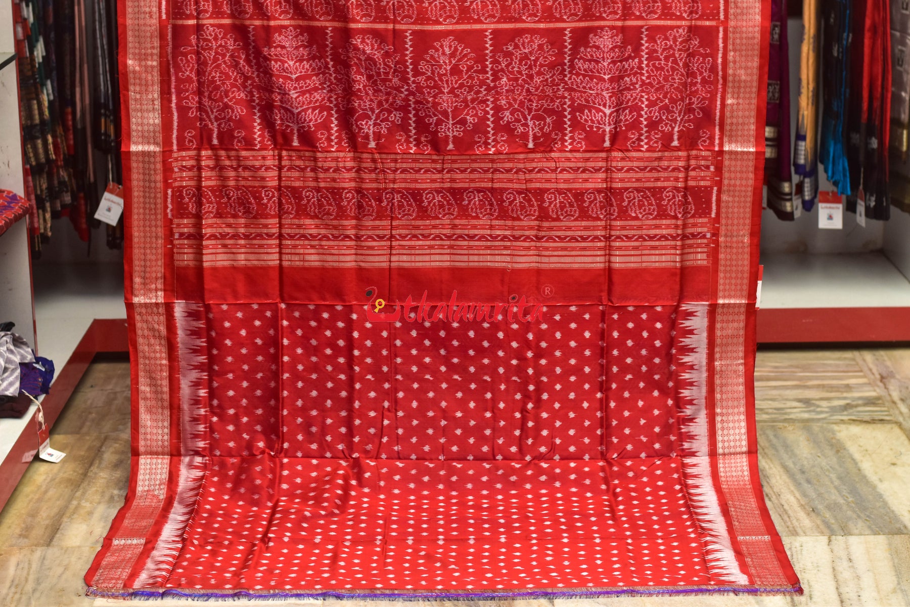 Blue Red Mayurapucha Sambalpuri Silk Saree