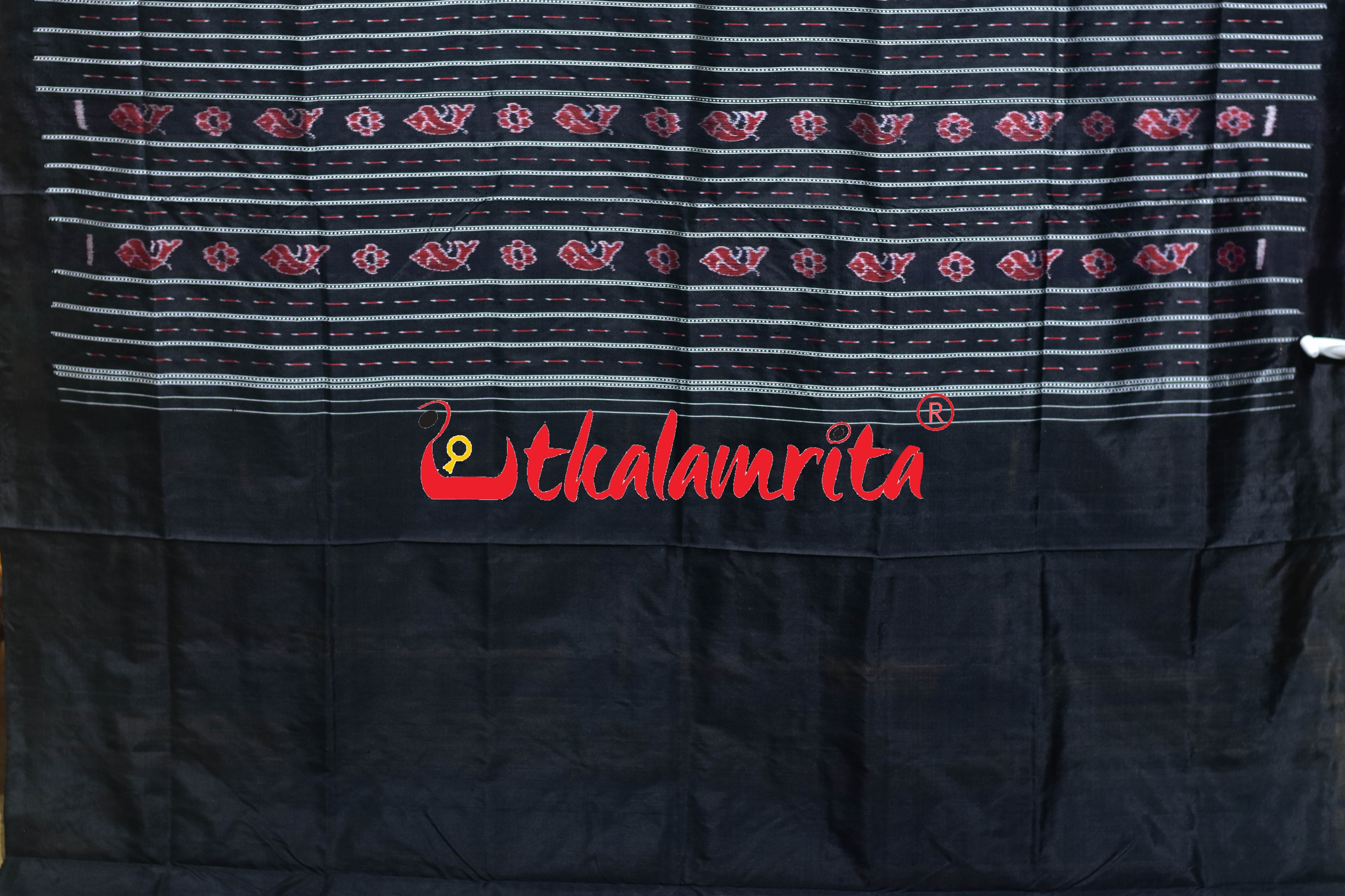 Grey Black Kumbha Bandha Anchal Sambalpuri Silk Saree