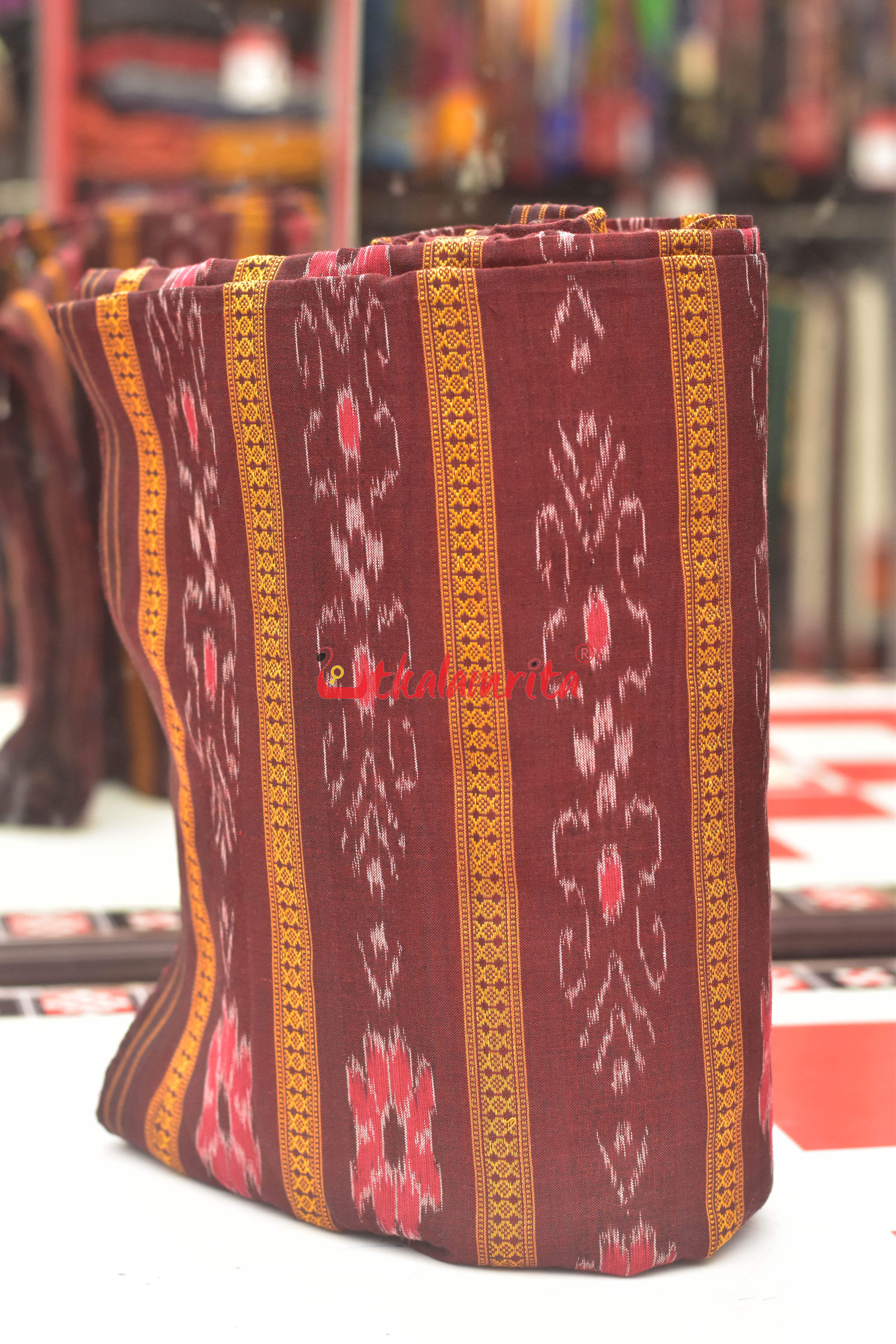 Maroon With Flower Ikat (Fabric)