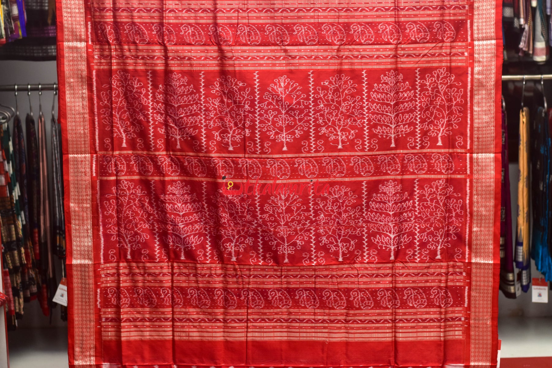 Blue Red Mayurapucha Sambalpuri Silk Saree
