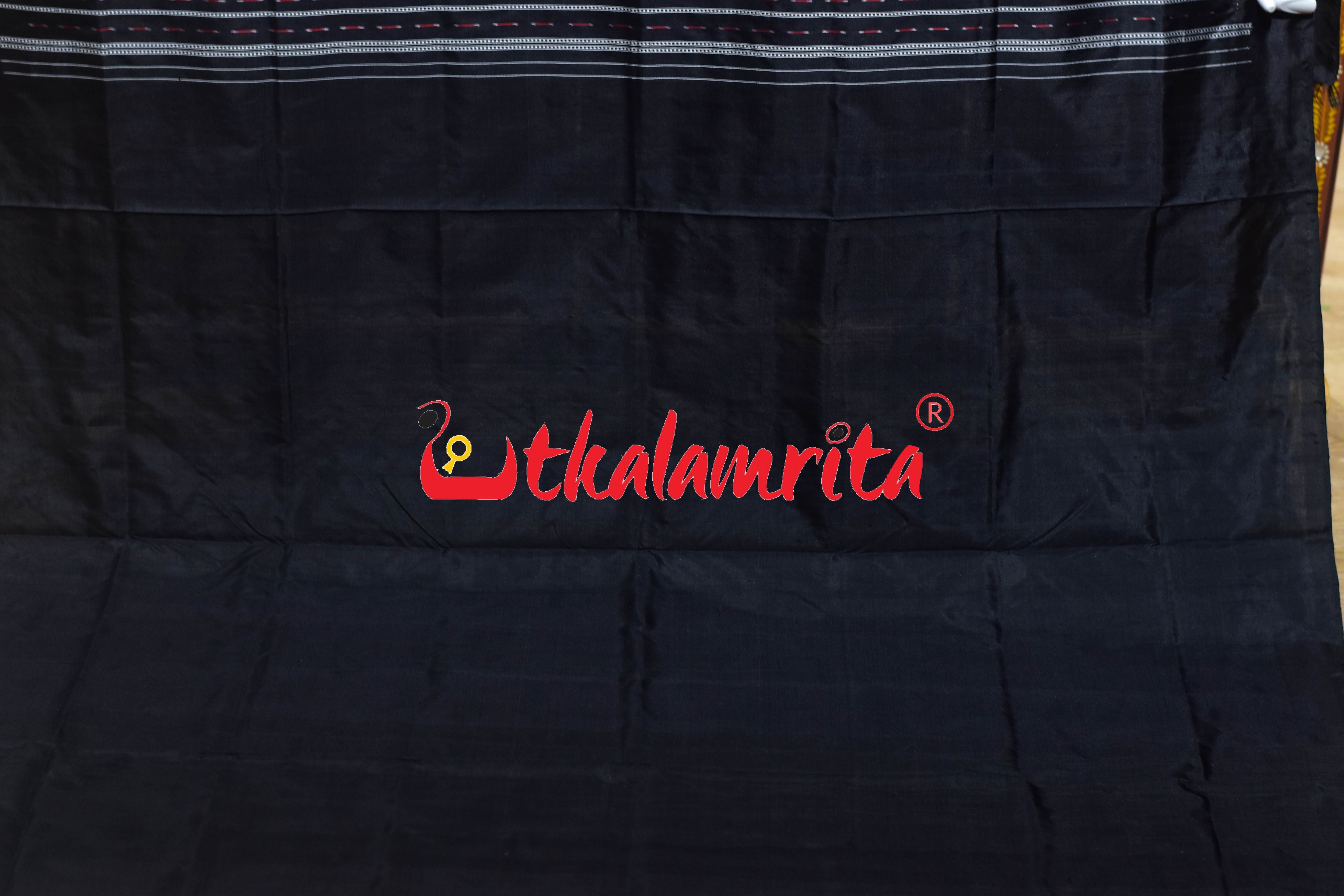 Grey Black Kumbha Bandha Anchal Sambalpuri Silk Saree