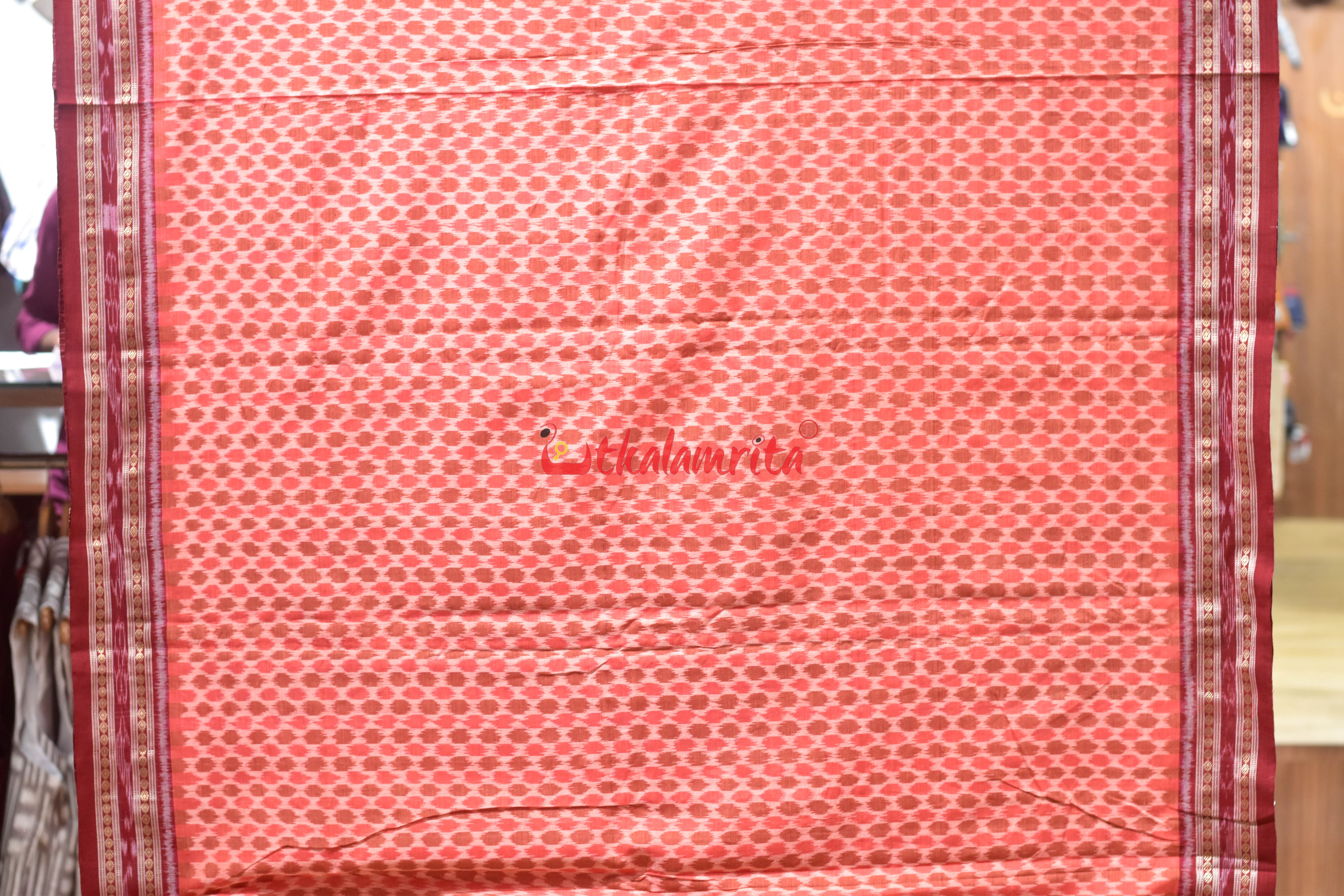 Peach Orangec Chita Khandua Cotton Saree