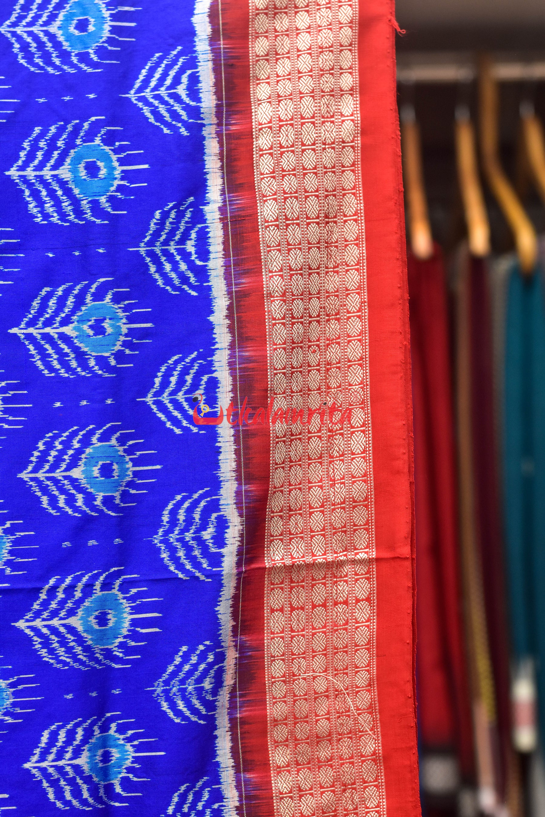 Blue Red Mayurapucha Sambalpuri Silk Saree