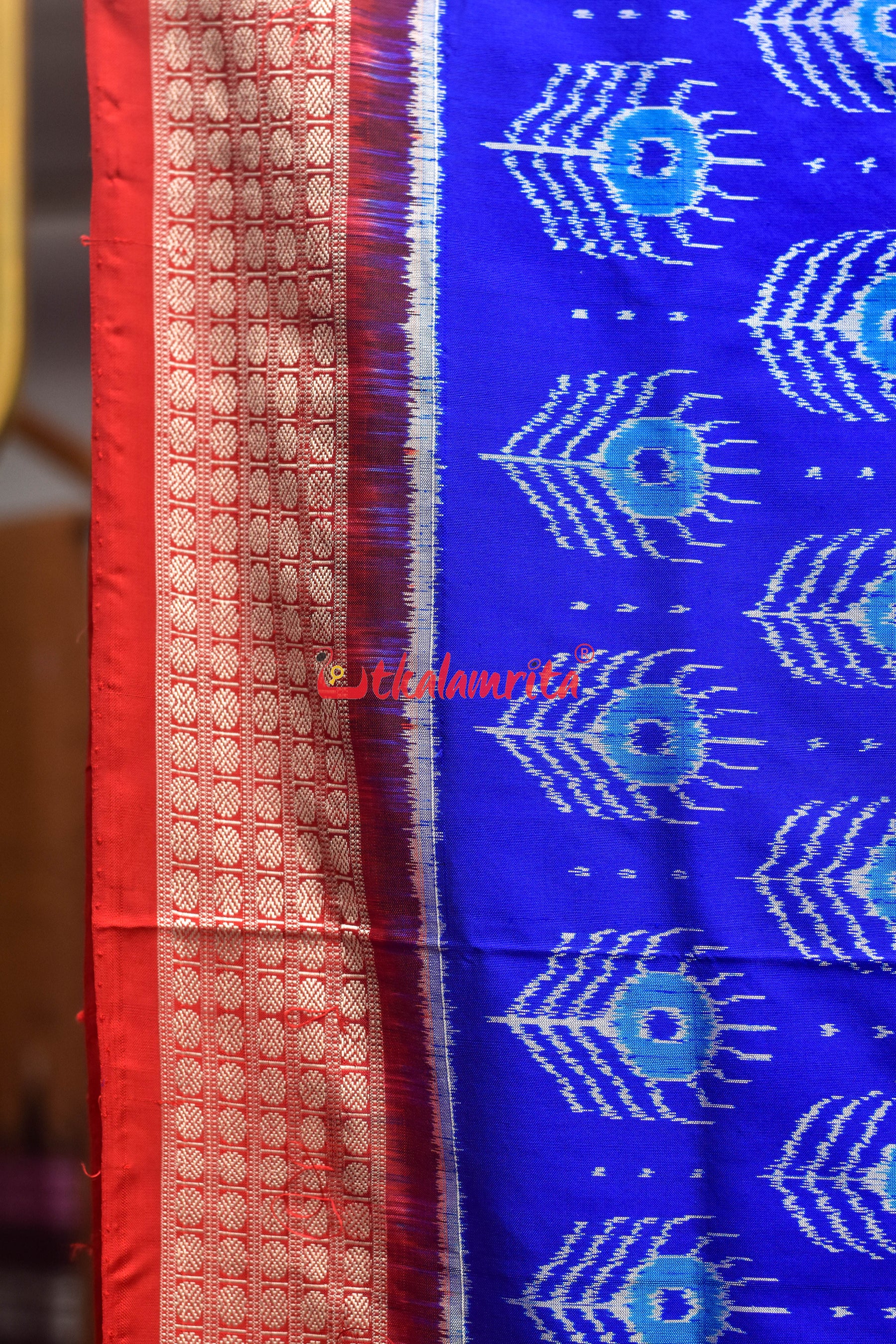 Blue Red Mayurapucha Sambalpuri Silk Saree