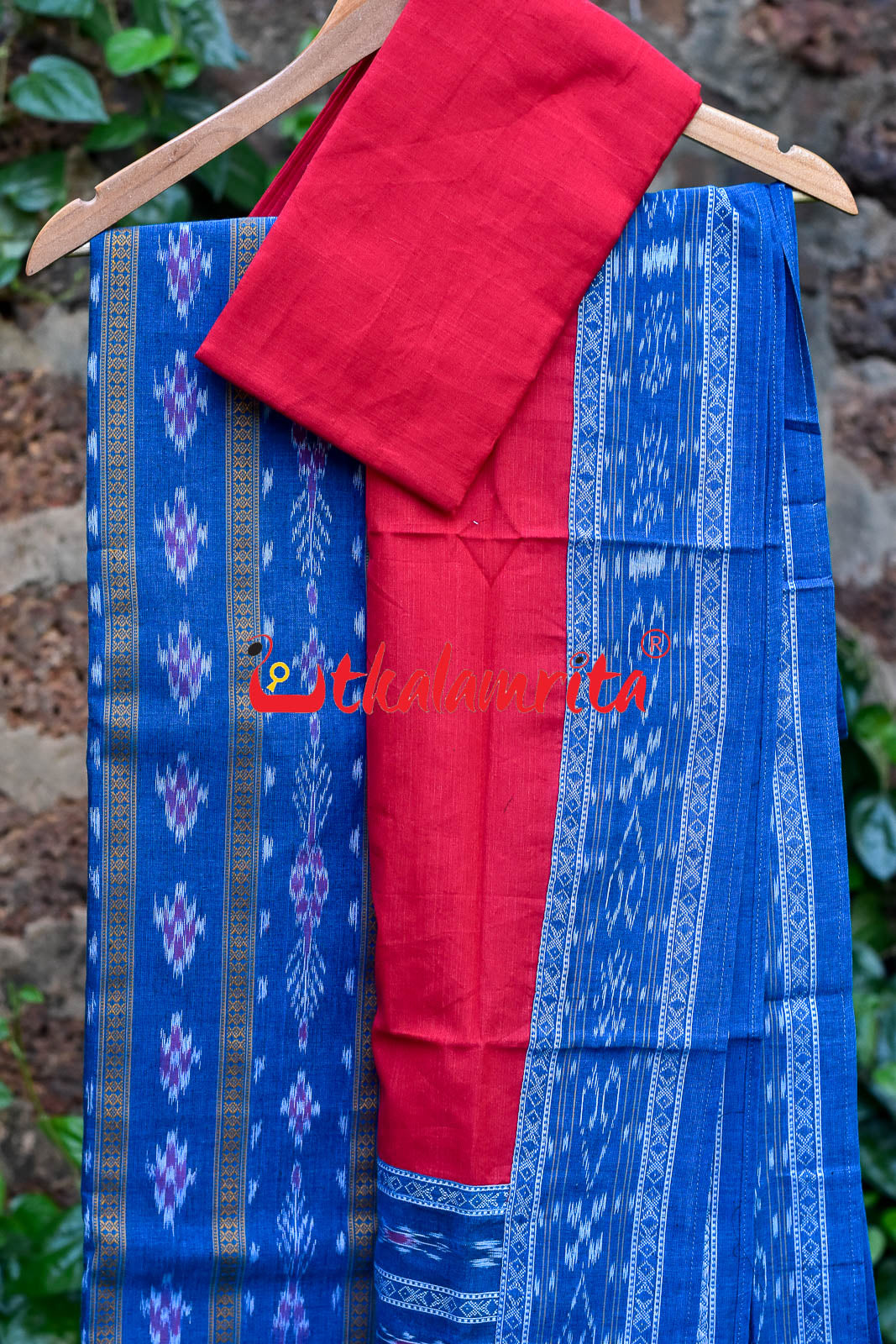 Tea Blue Red Pasapali Long Flower Bandha Dress Set