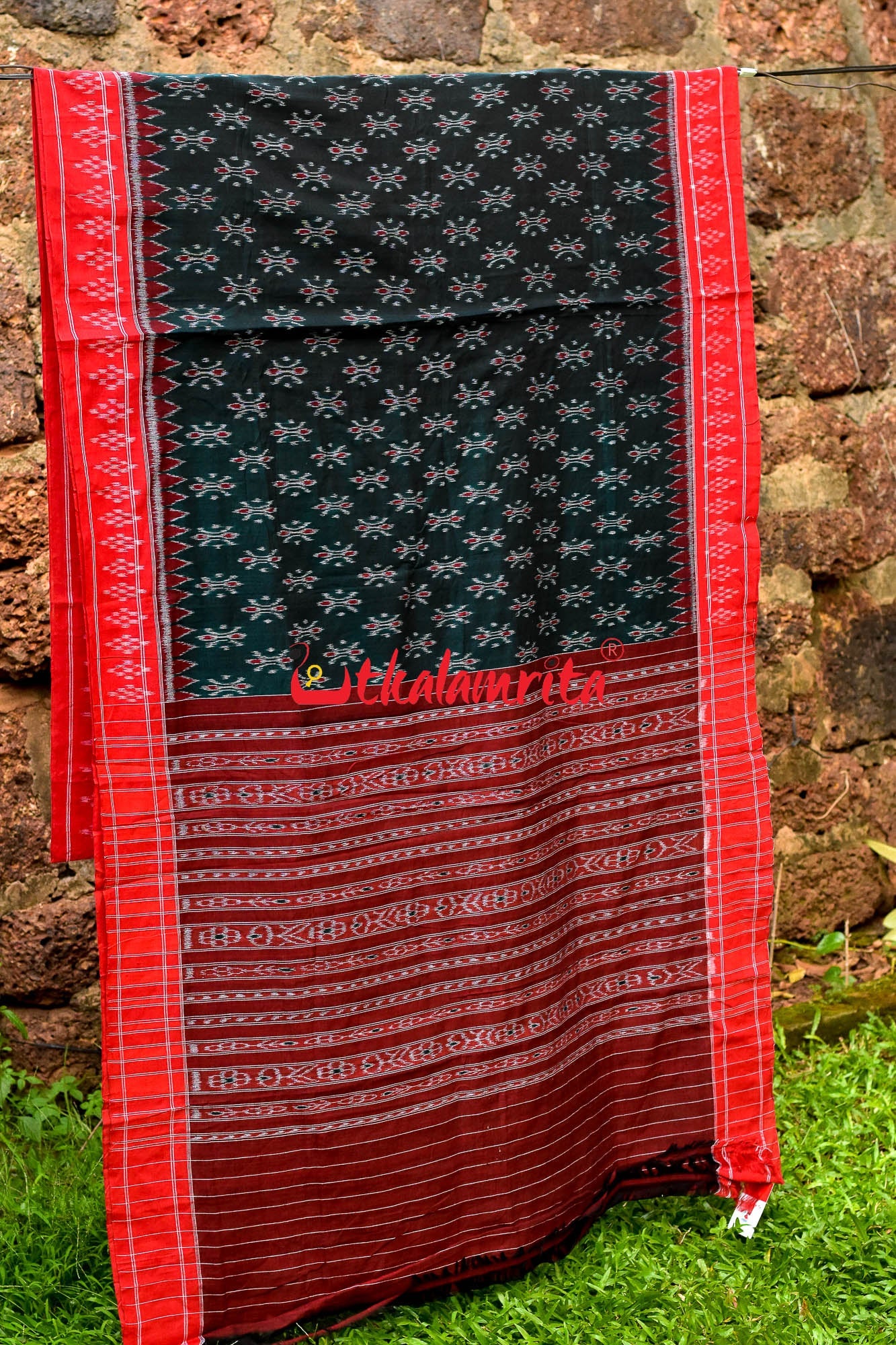Bottle Green Damru Khandua Pasapali Border Cotton Saree