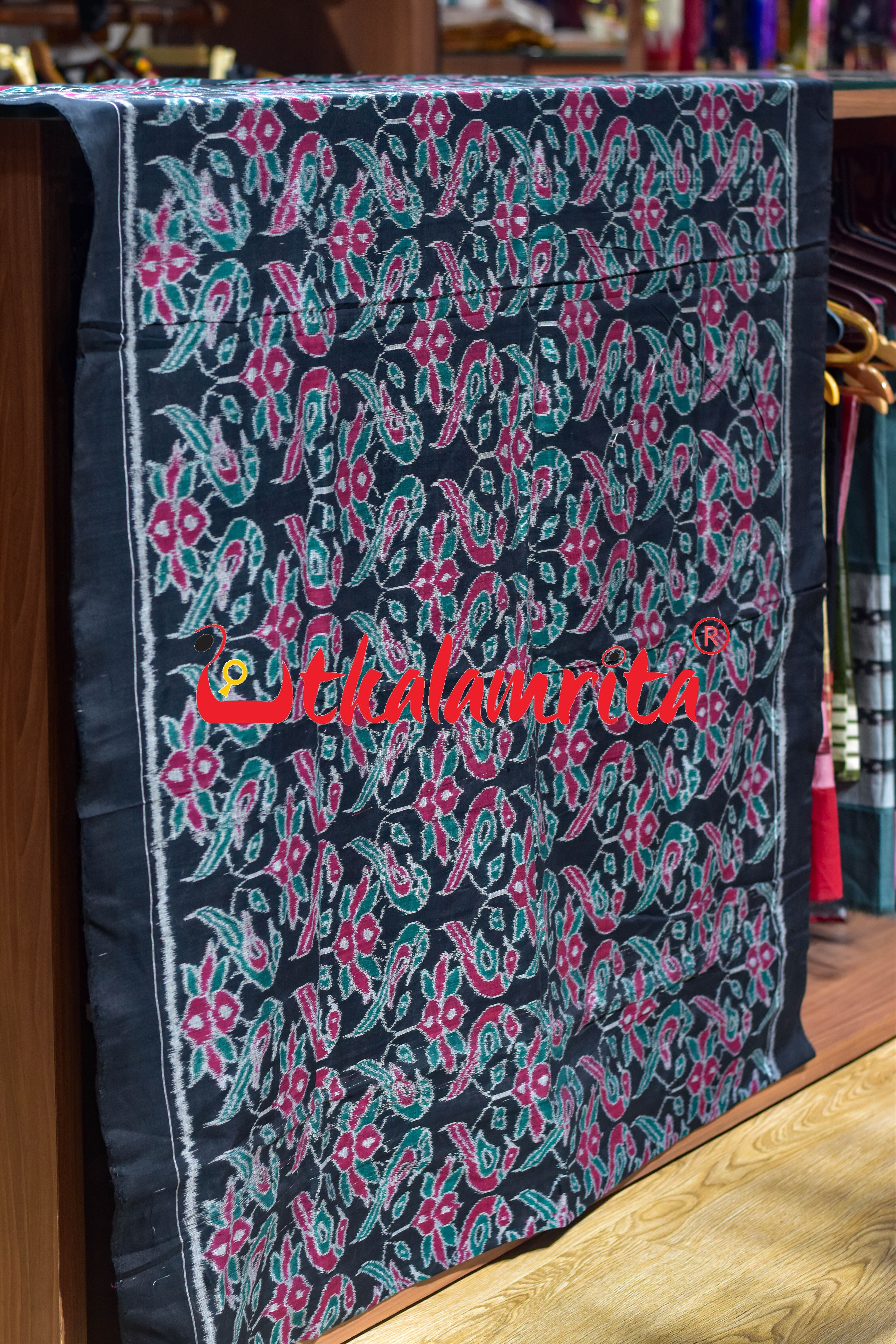 Black Duo Parrot Sambalpuri Cotton (Fabric)