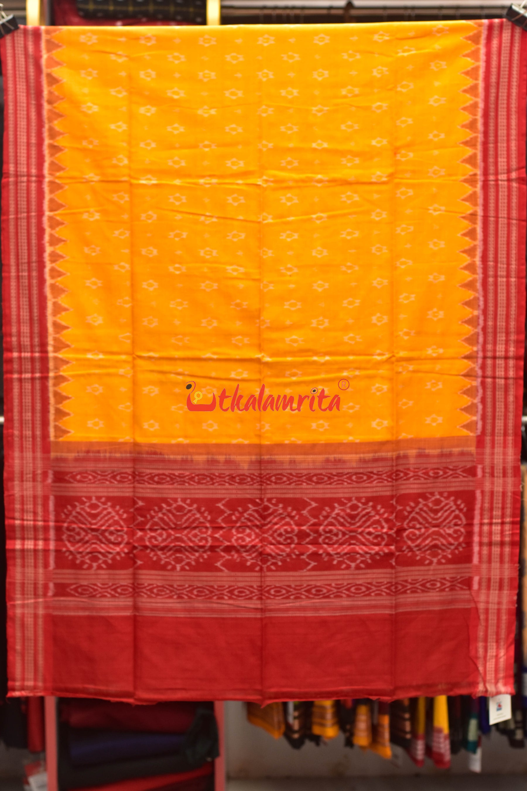 Red Mustard Flower Bandha Sambalpuri Dress Set