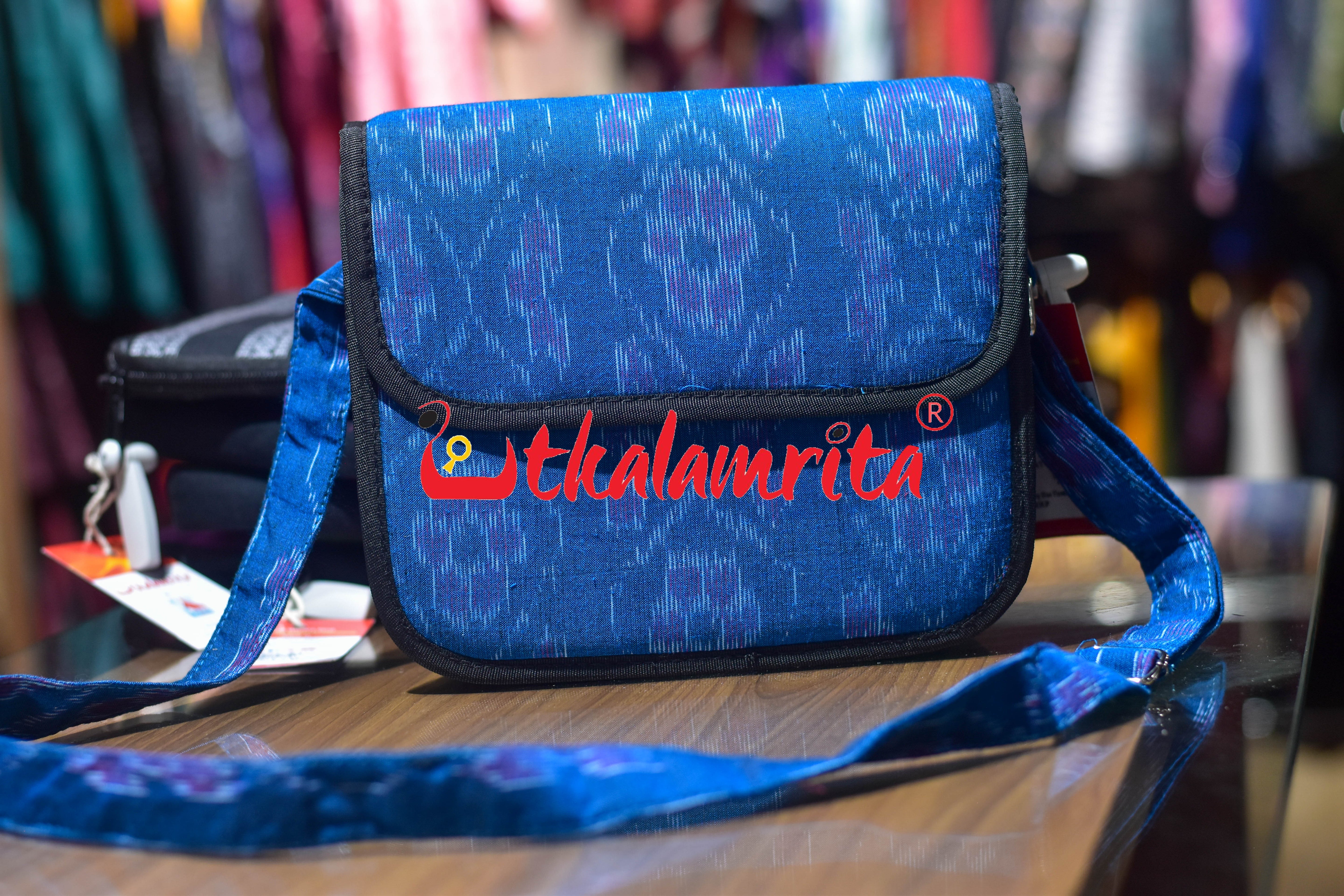 Deep Blue Flower Bandha Button Sling Bag