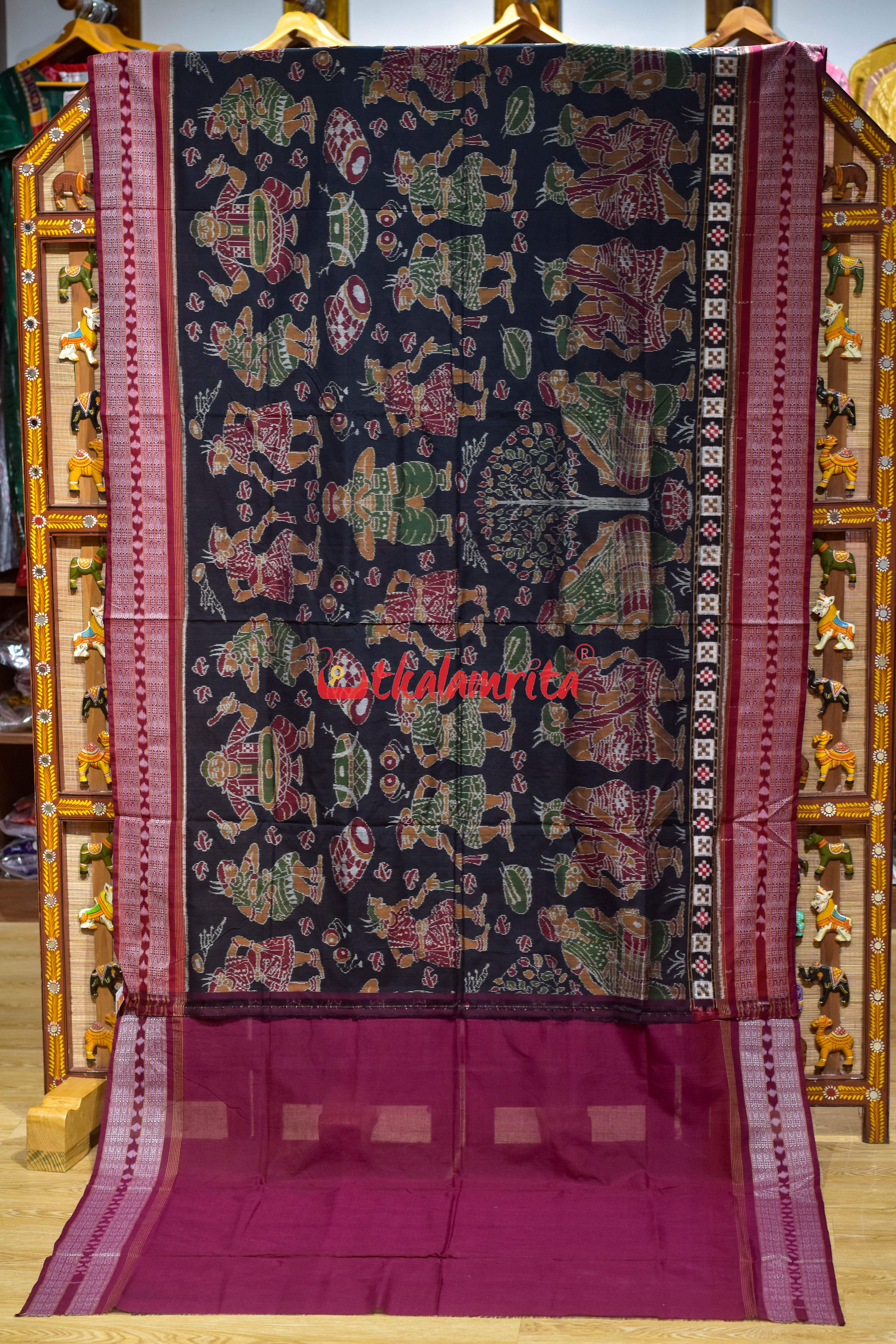 Black NuaKhai Sambalpuri Cotton Saree