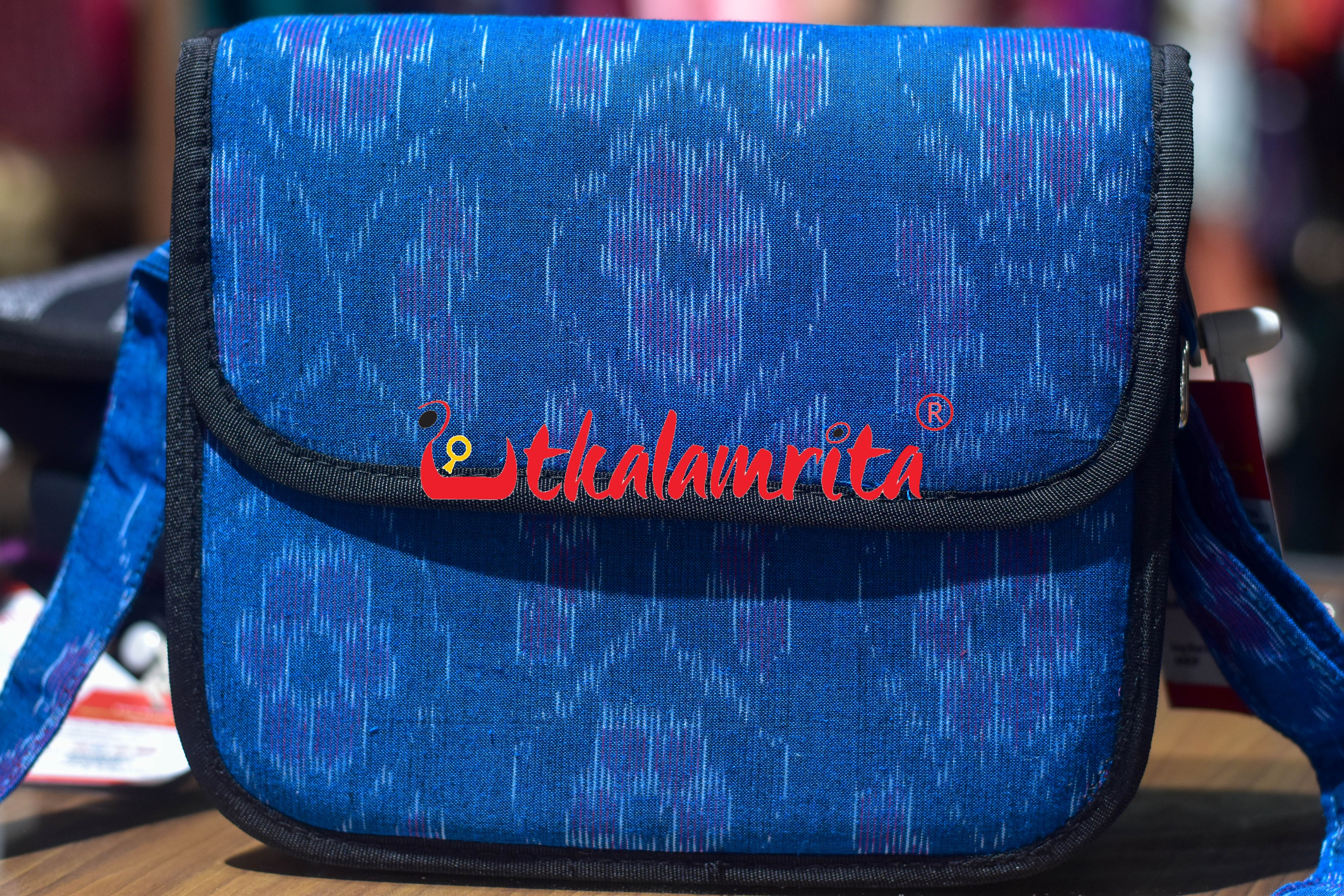 Deep Blue Flower Bandha Button Sling Bag