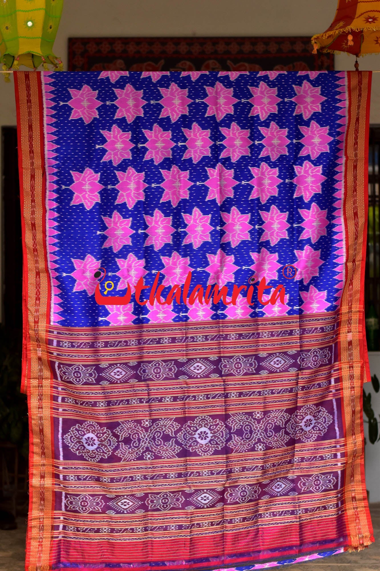 Blue Body Lotus Khandua Silk Saree