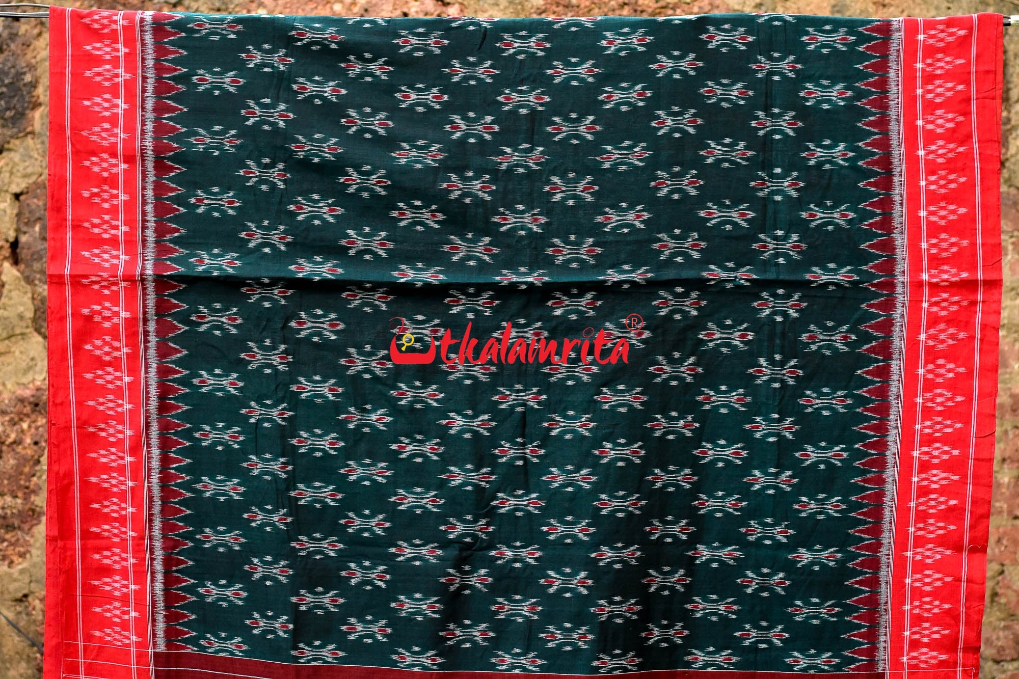 Bottle Green Damru Khandua Pasapali Border Cotton Saree