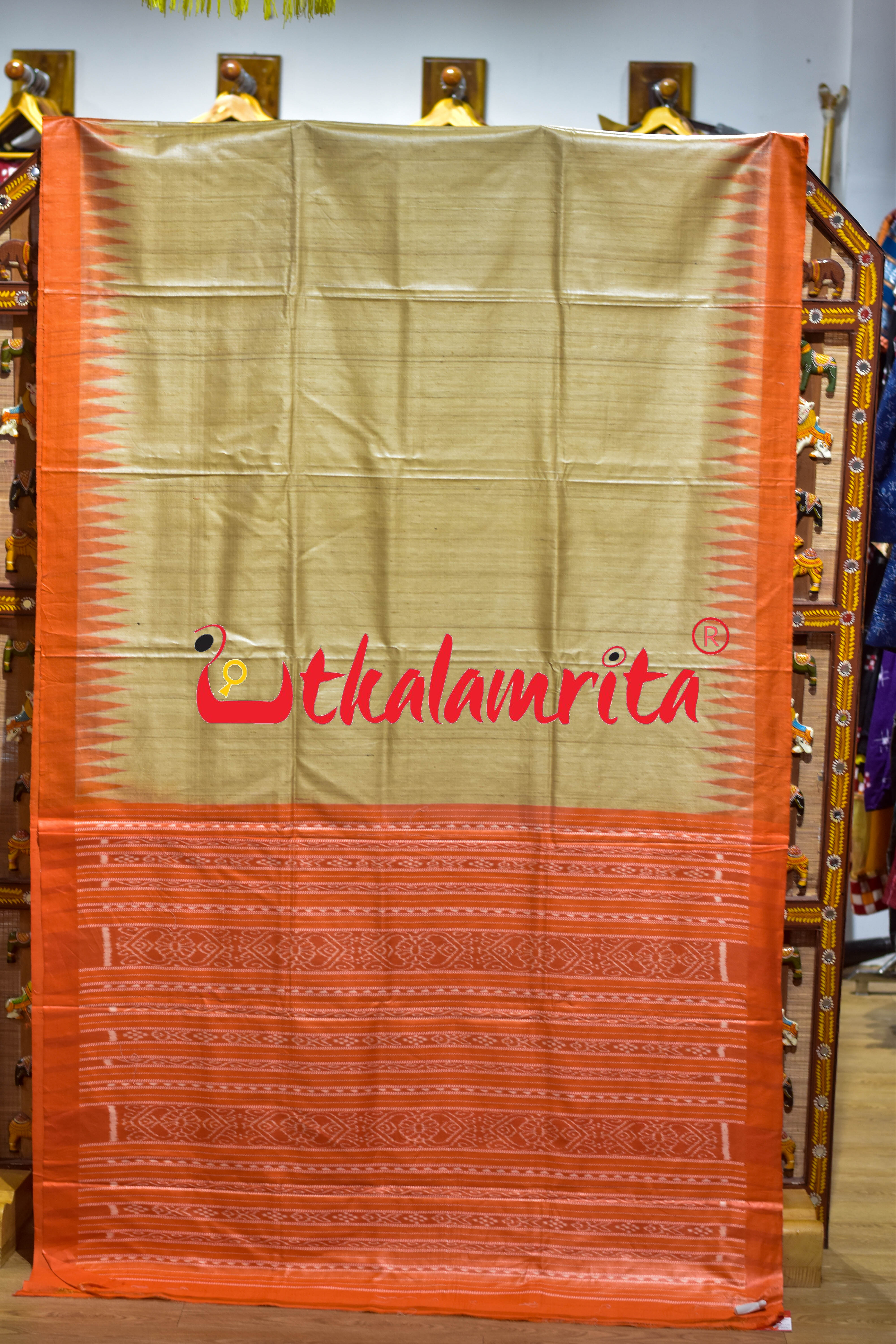 Natural Body Orange Border Gopalpur Tussar Silk Saree