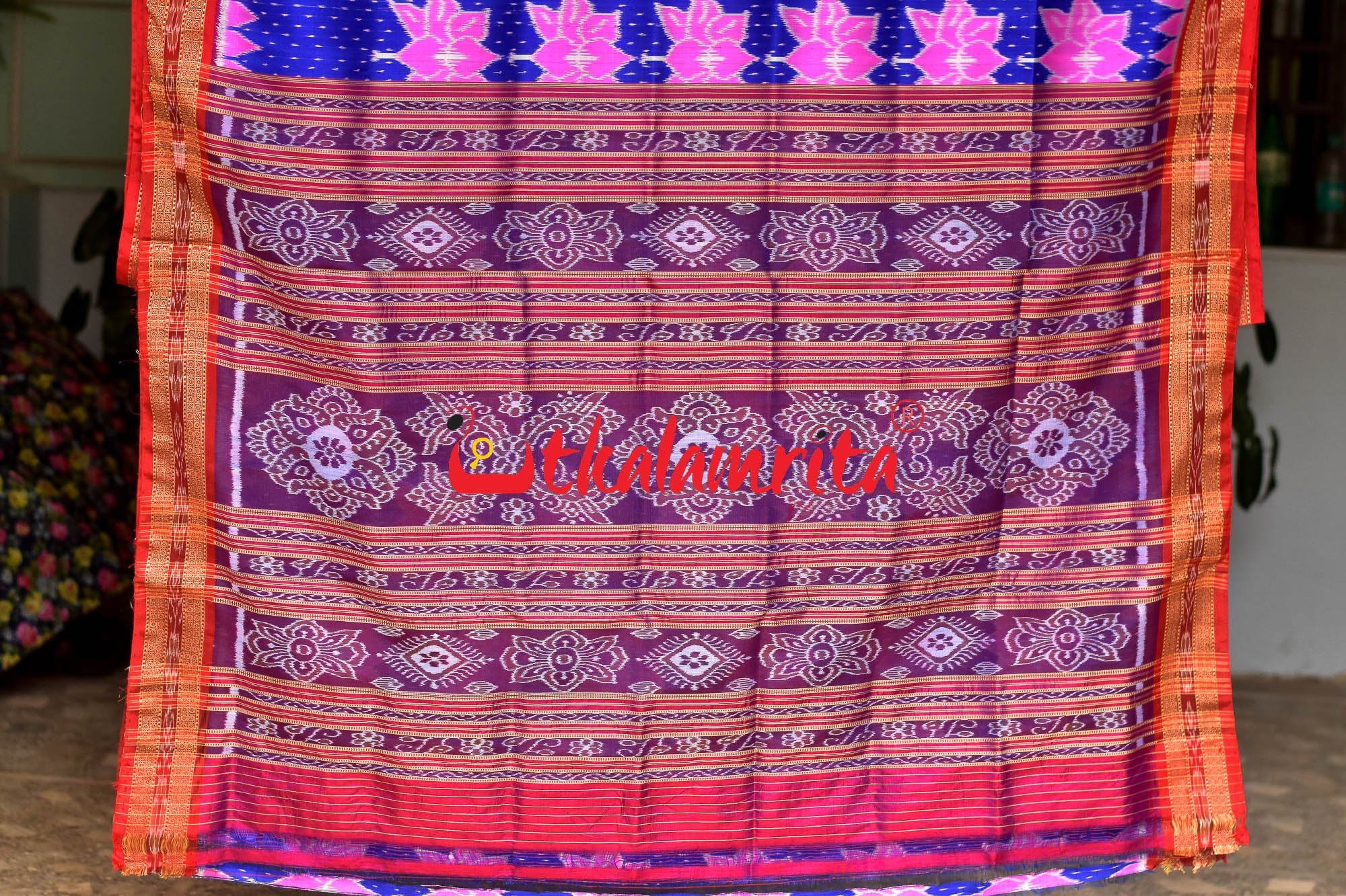 Blue Body Lotus Khandua Silk Saree