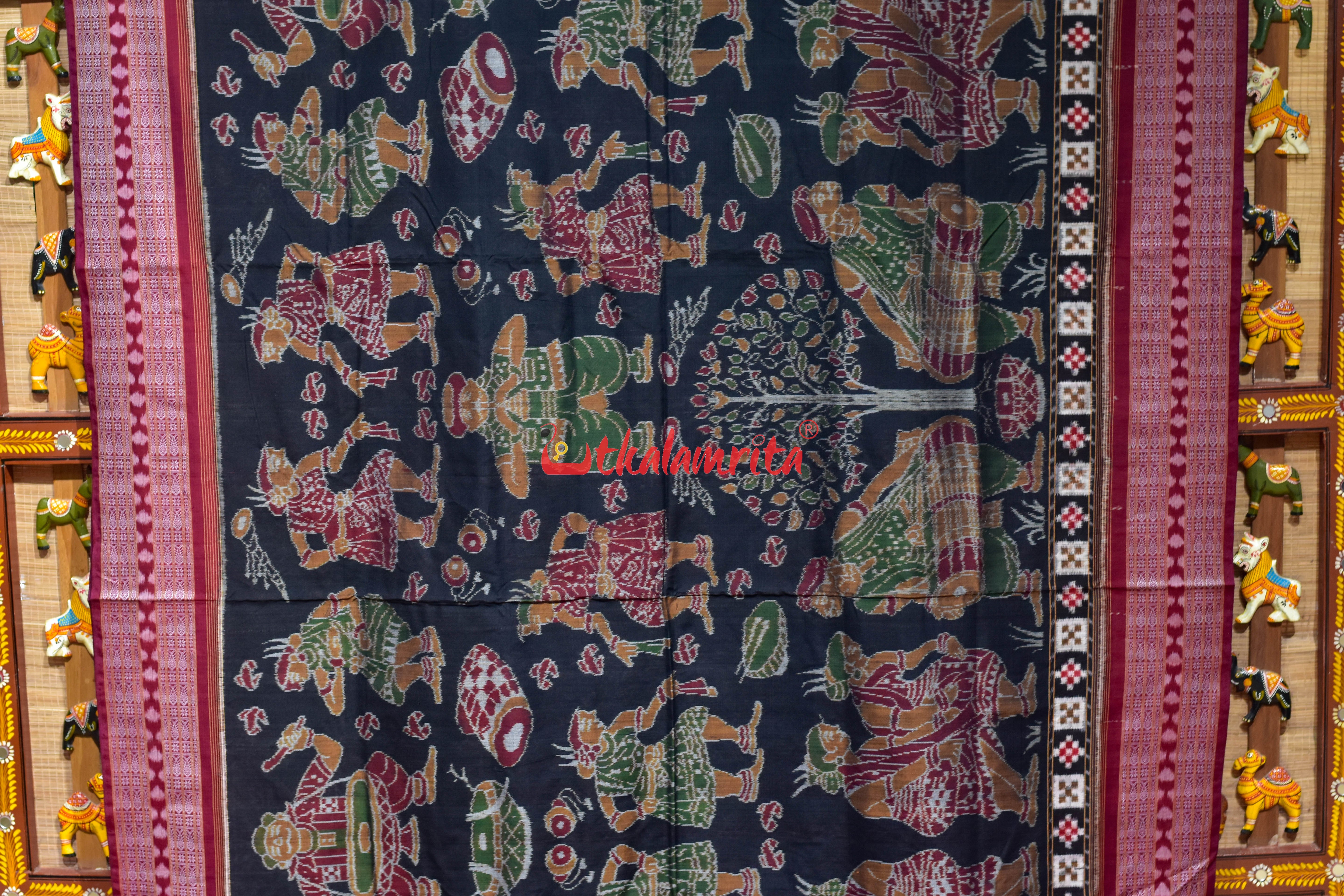 Black NuaKhai Sambalpuri Cotton Saree