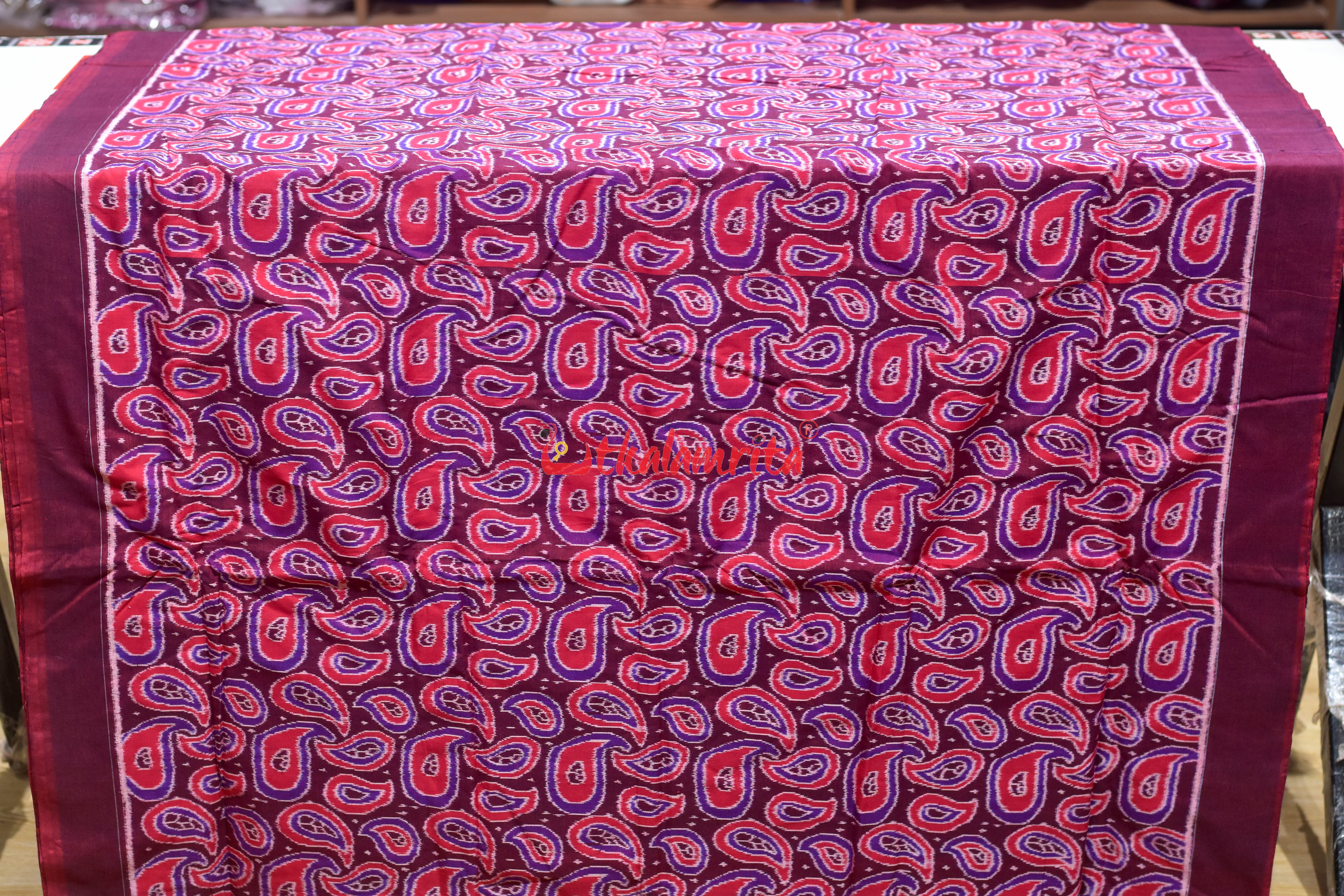 Maroon Red Amba Kasi Sambalpuri Cotton (Fabric)