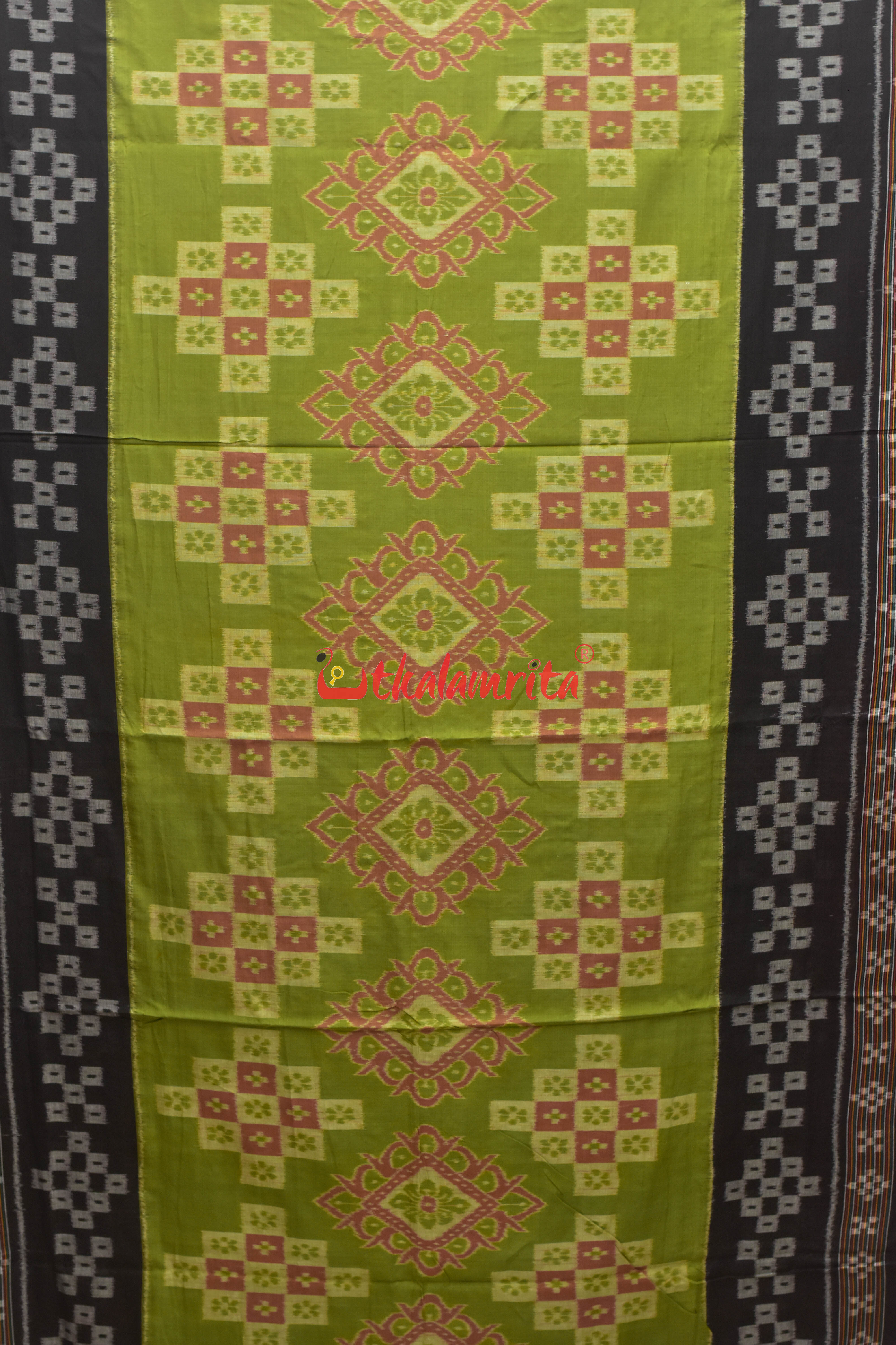 Green Black with Pasapali Body Khandua Cotton Saree