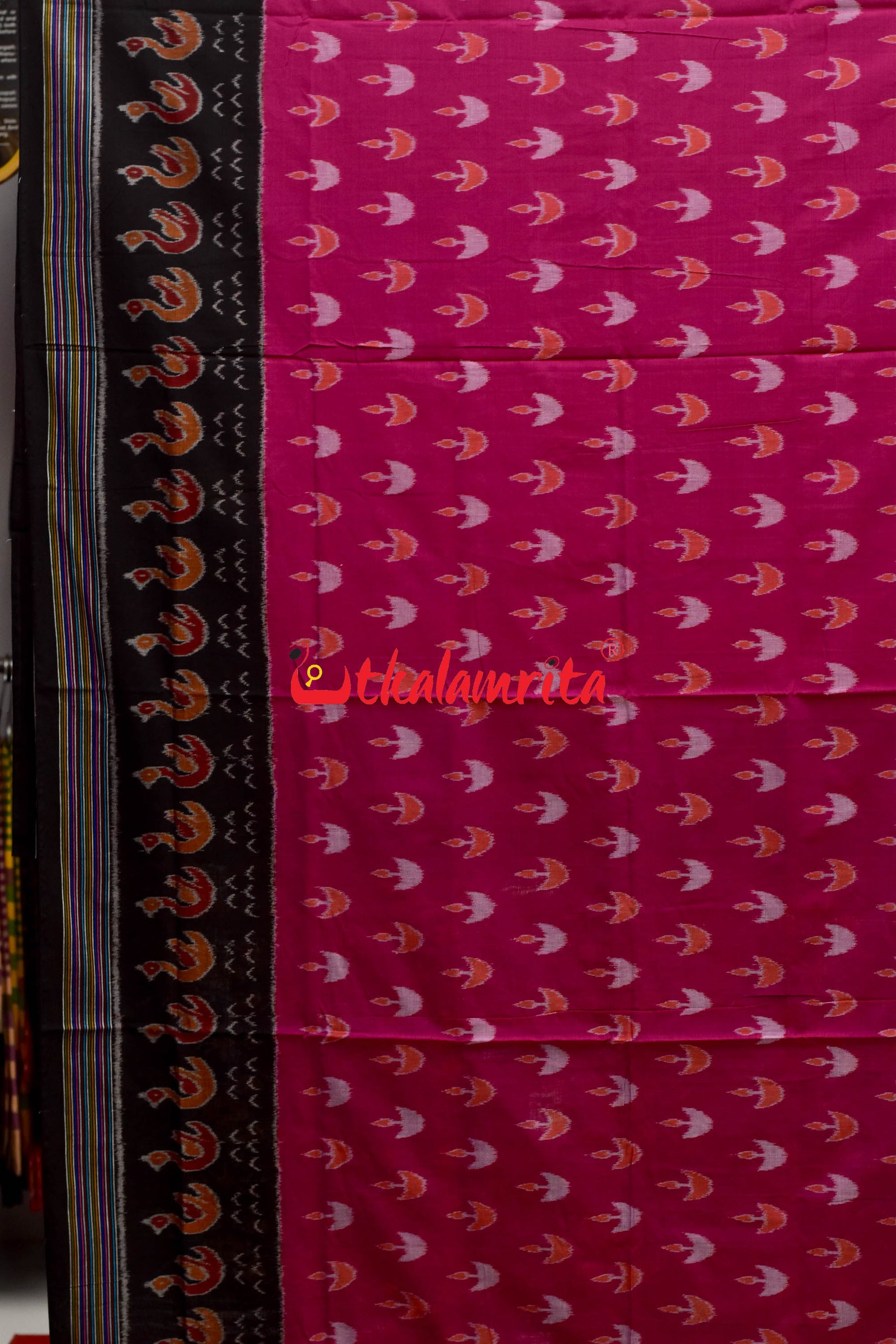 Magenta Boita & Ducks Khandua Cotton Saree