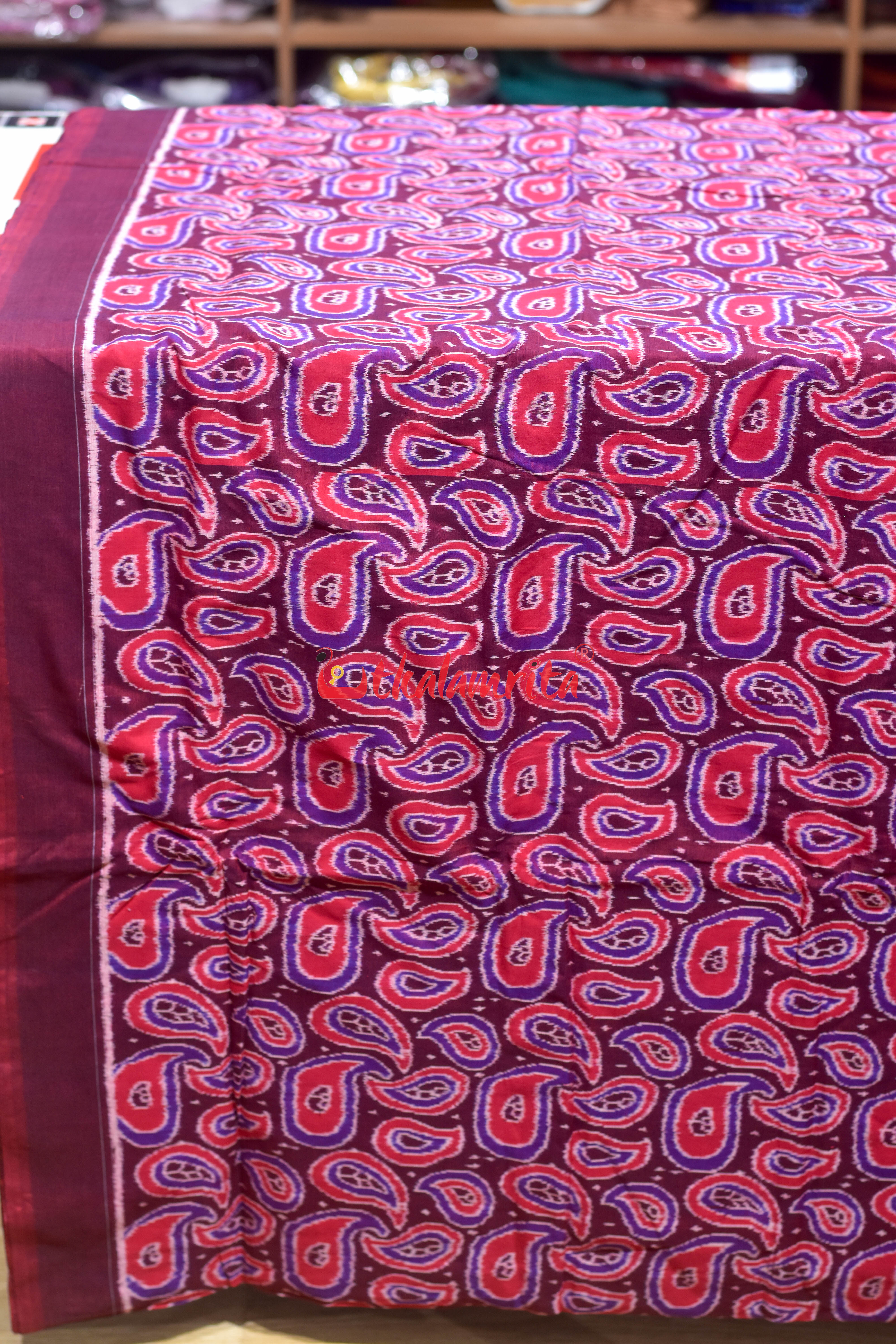 Maroon Red Amba Kasi Sambalpuri Cotton (Fabric)