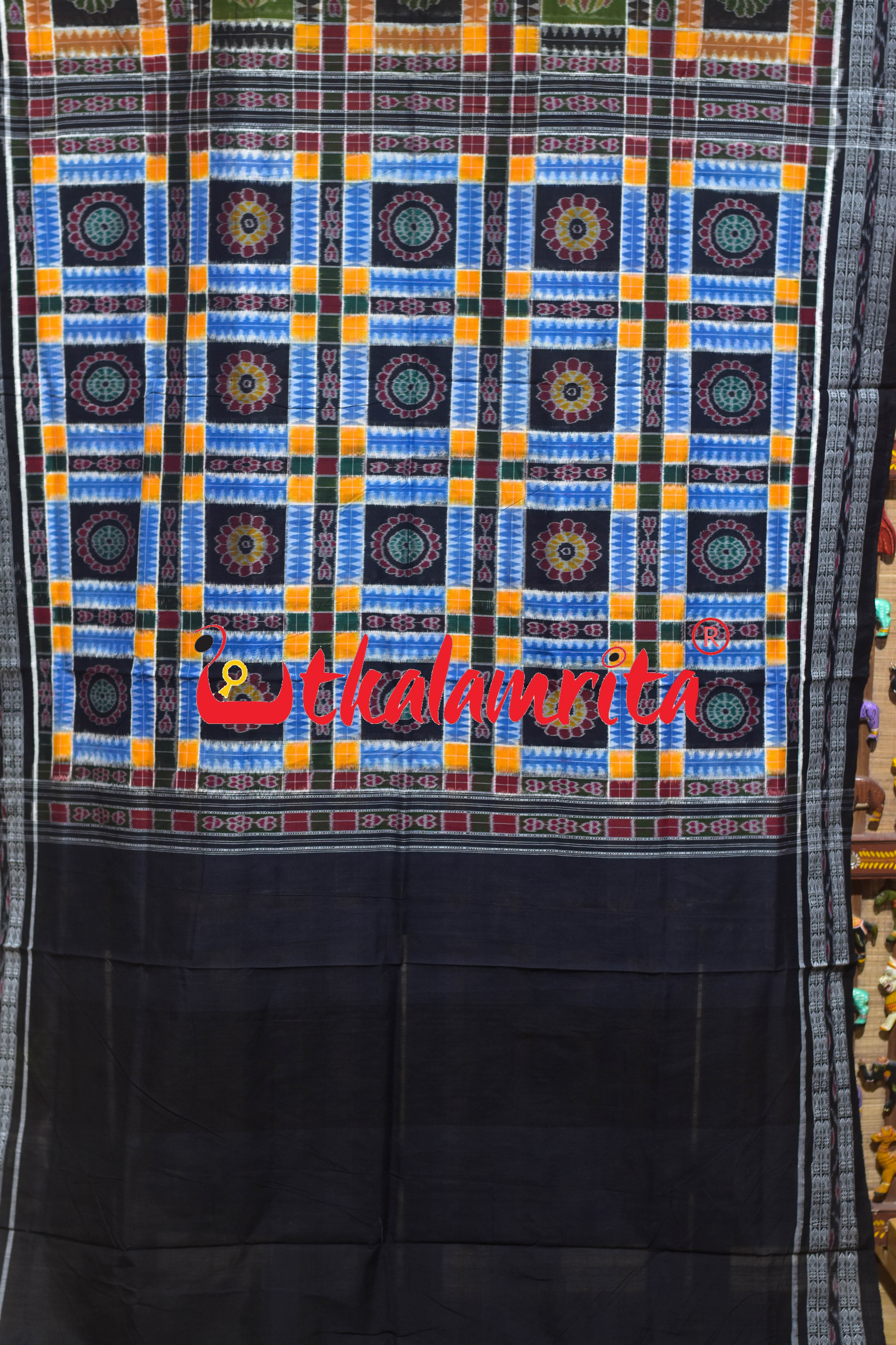 Utkala Lakhmi Green Black Sambalpuri Cotton Saree
