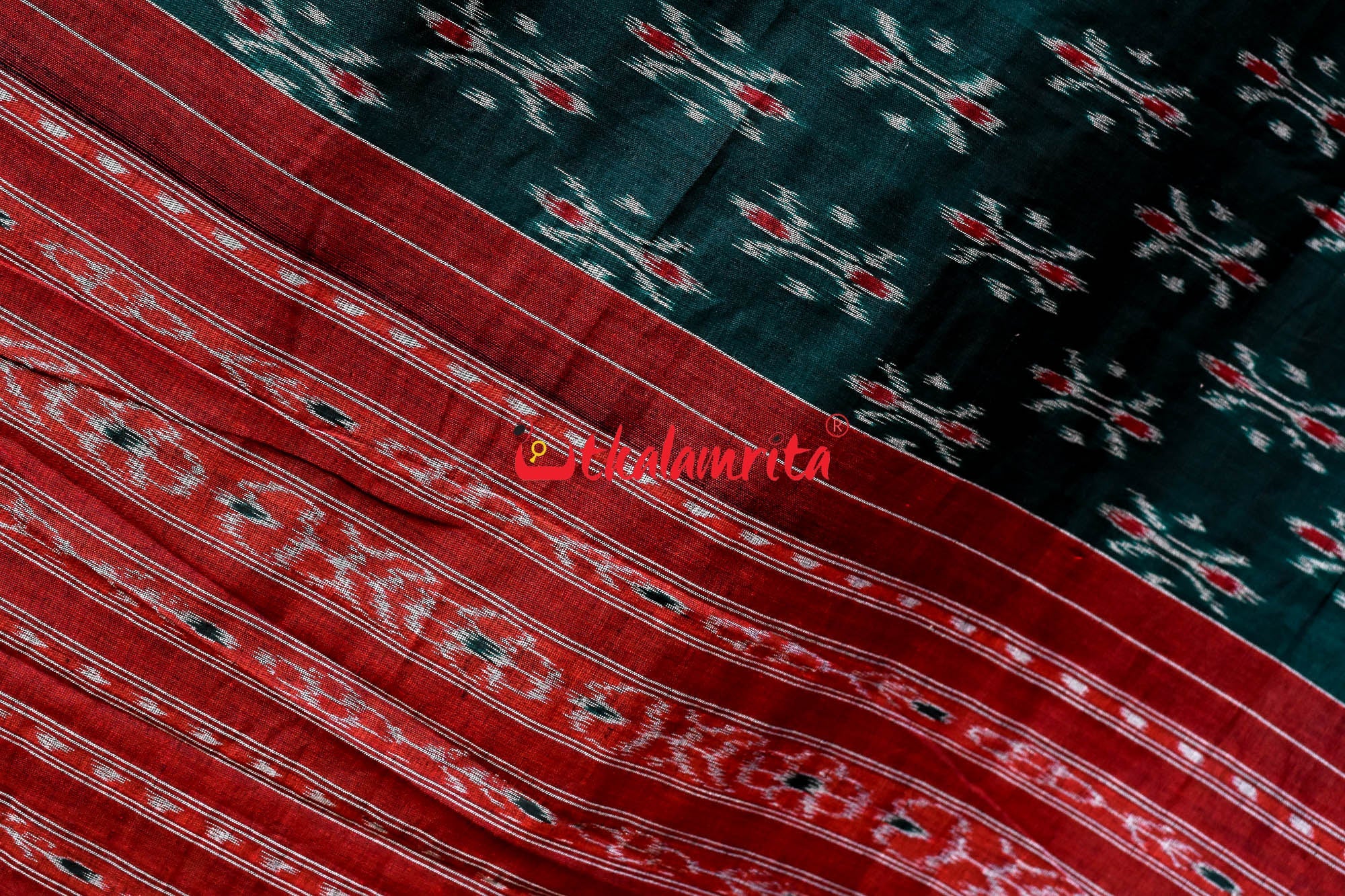 Bottle Green Damru Khandua Pasapali Border Cotton Saree