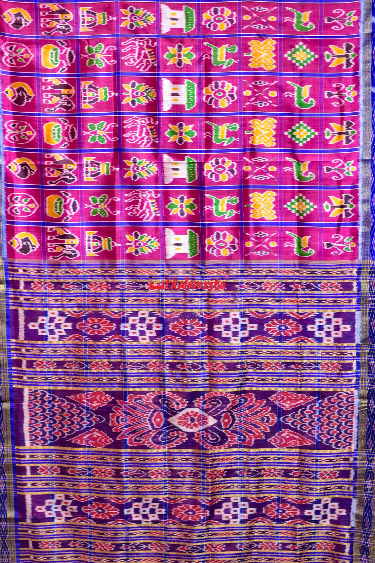 Magenta Blue Nabakothi Khandua Silk Saree