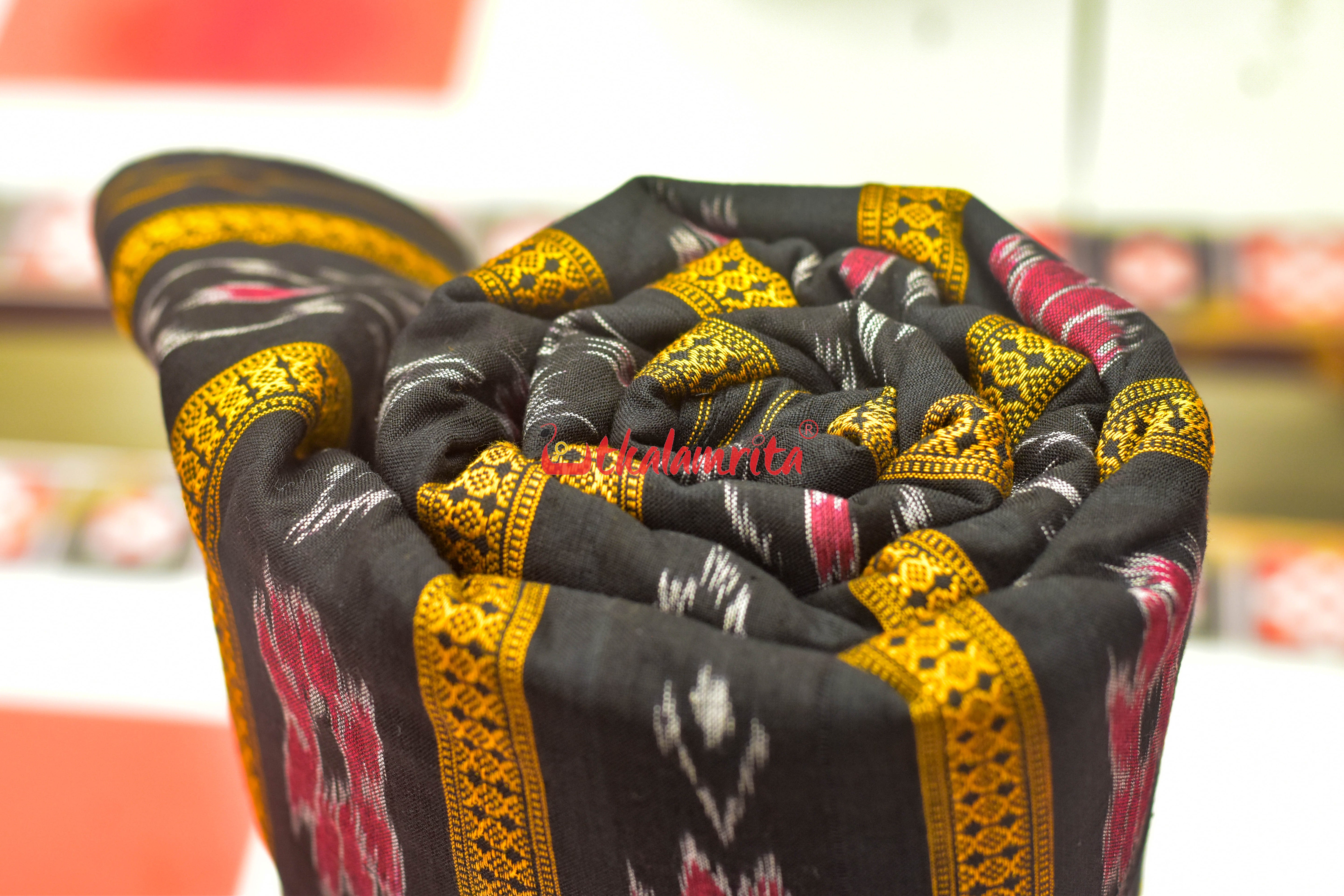Black With Flower Ikat (Fabric)