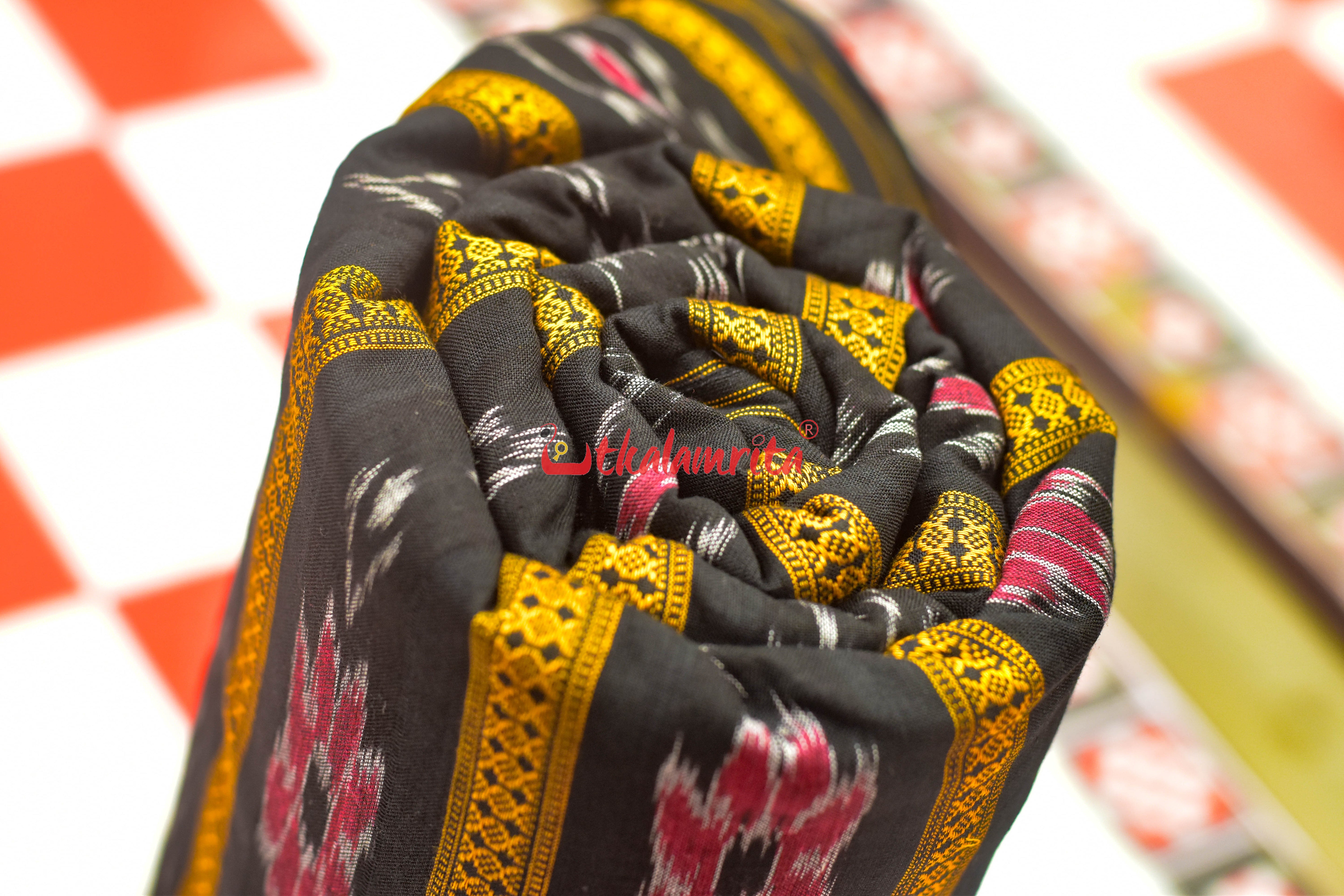 Black With Flower Ikat (Fabric)