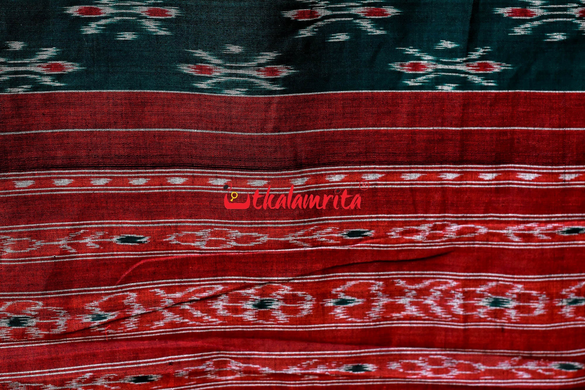Bottle Green Damru Khandua Pasapali Border Cotton Saree