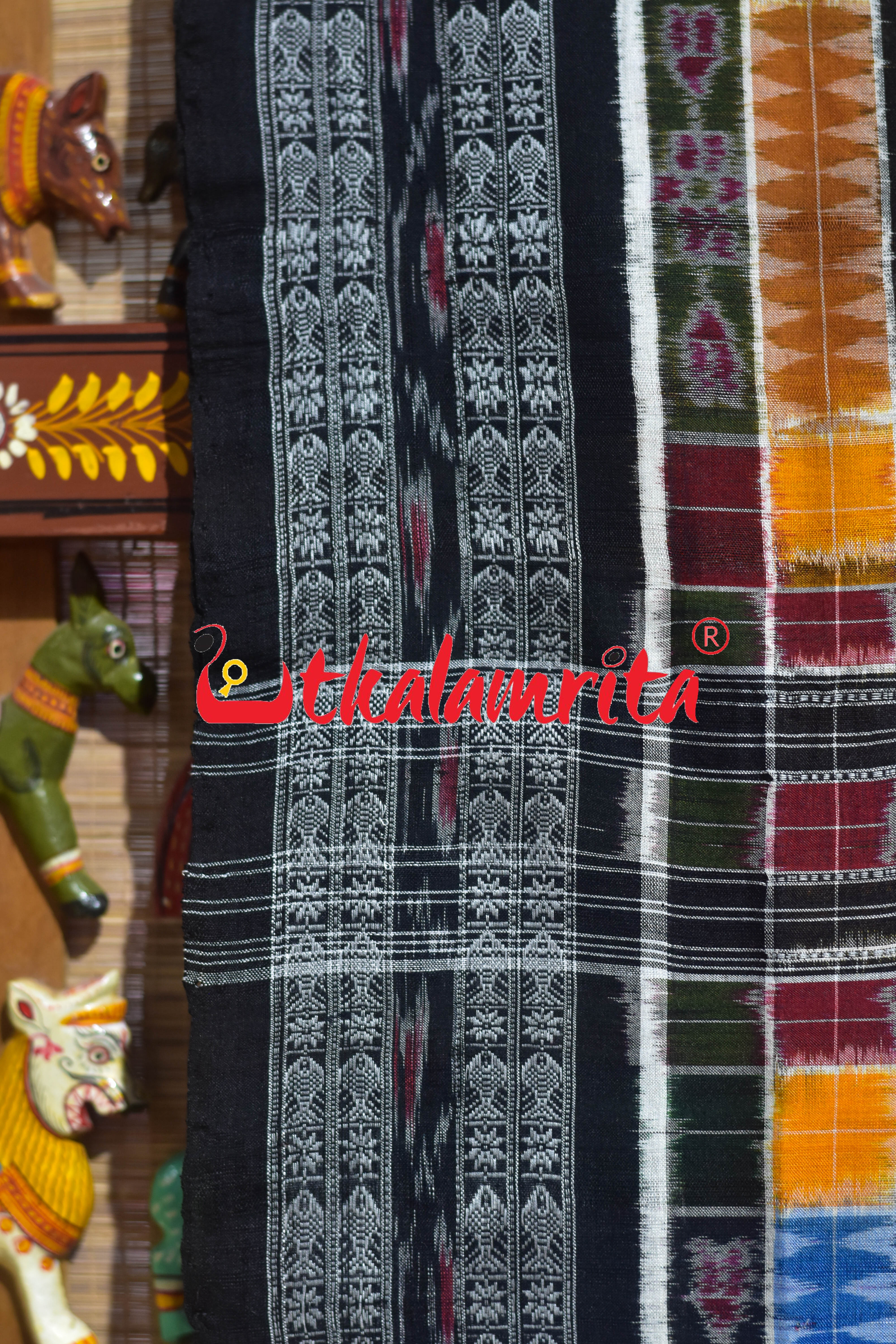 Utkala Lakhmi Green Black Sambalpuri Cotton Saree